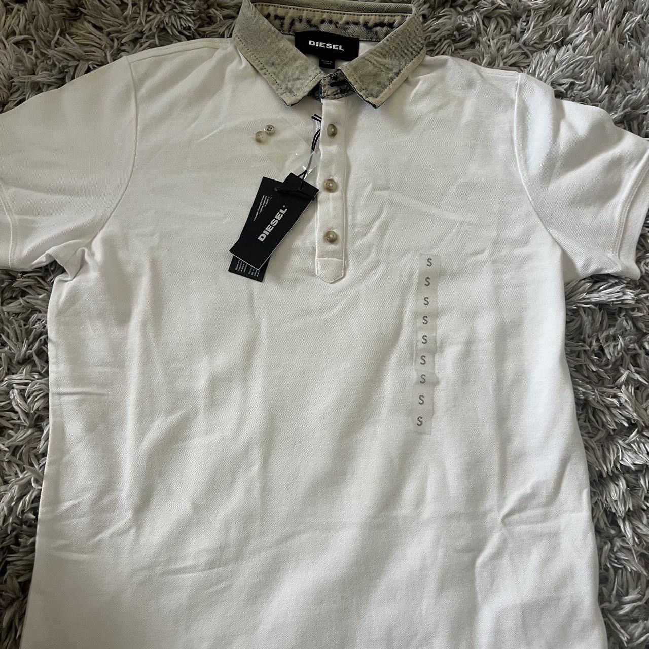 Diesel DIESEL White Polo w/ Denim Collar Size US S / EU 44-46 / 1 - 1 Thumbnail