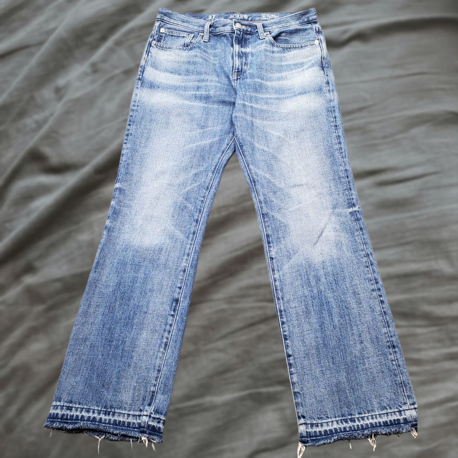 J.Crew J.Crew Jeans Womens 27 Blue Denim Faded Frayed Hem Whiskered Straight Leg 9692-3 Size 27" / US 4 / IT 40 - 1 Thumbnail
