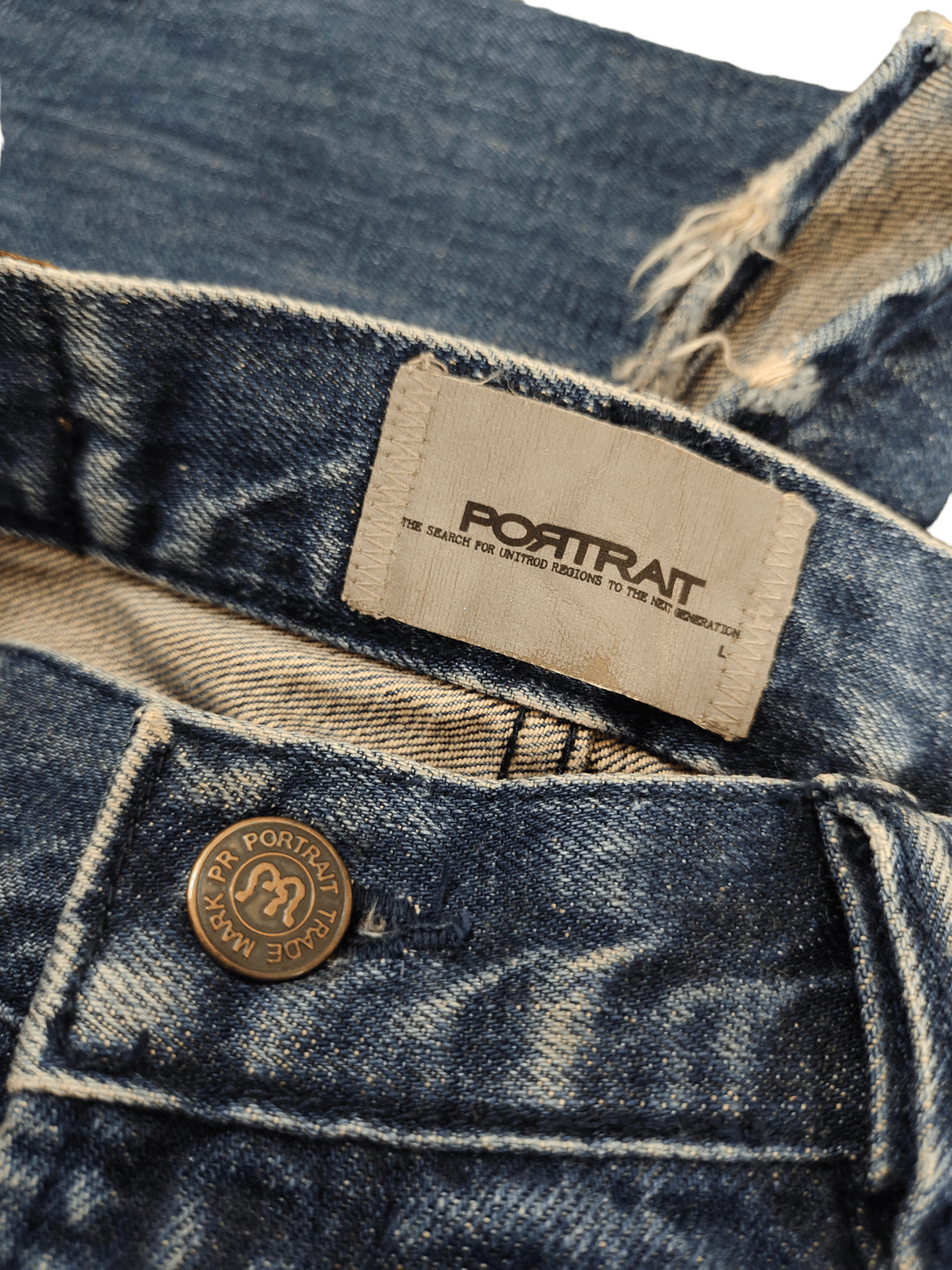Le Grande Bleu (L.G.B.) Flare Jeans Portrait Japan Sew Distress Denim Bootcut Y2k Size US 33 - 20 Thumbnail