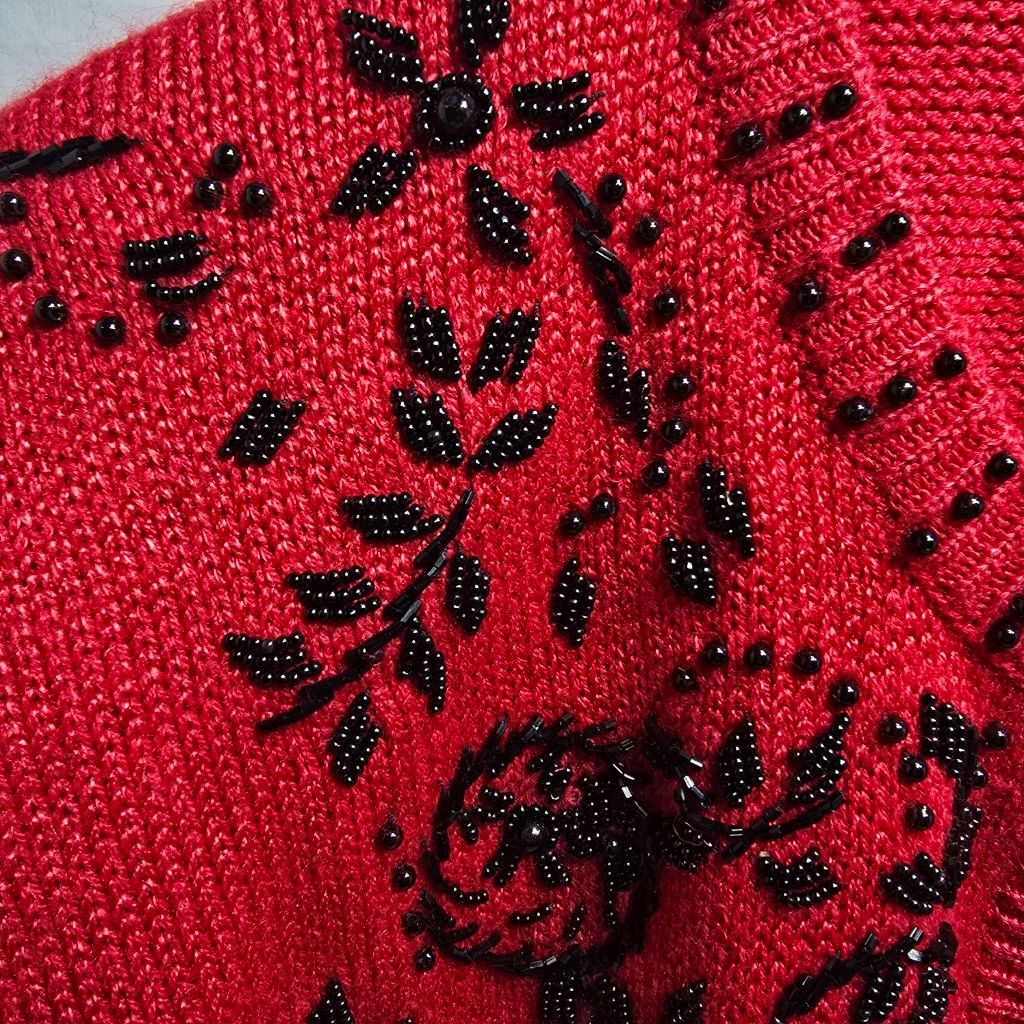 The Unbranded Brand Women's Dana Scott Red & Black Beaded Cardigan Sweater M Size M / US 6-8 / IT 42-44 - 4 Thumbnail