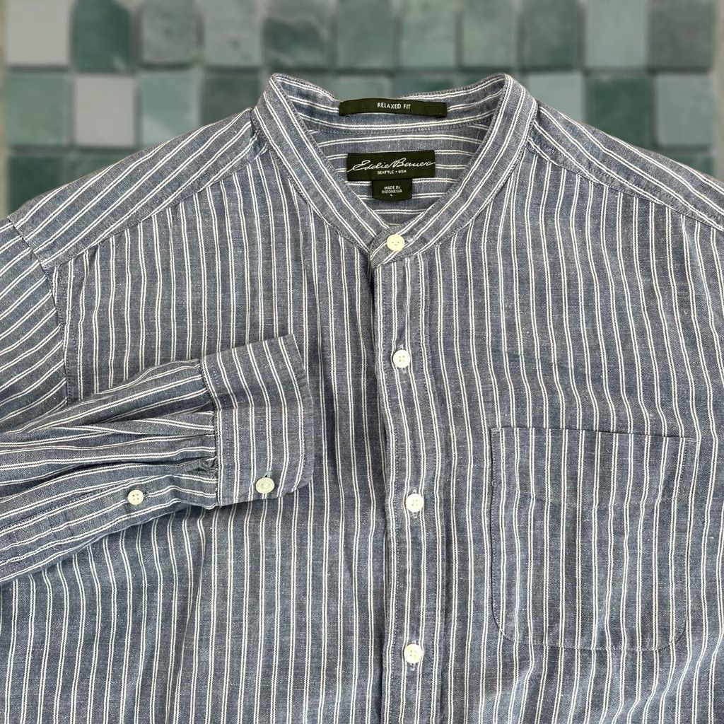 Eddie Bauer VINTAGE Eddie Bauer Blade Collar Shirt Men Large Blue Striped Linen Blend Relaxed Fit Size US L / EU 52-54 / 3 - 1 Thumbnail