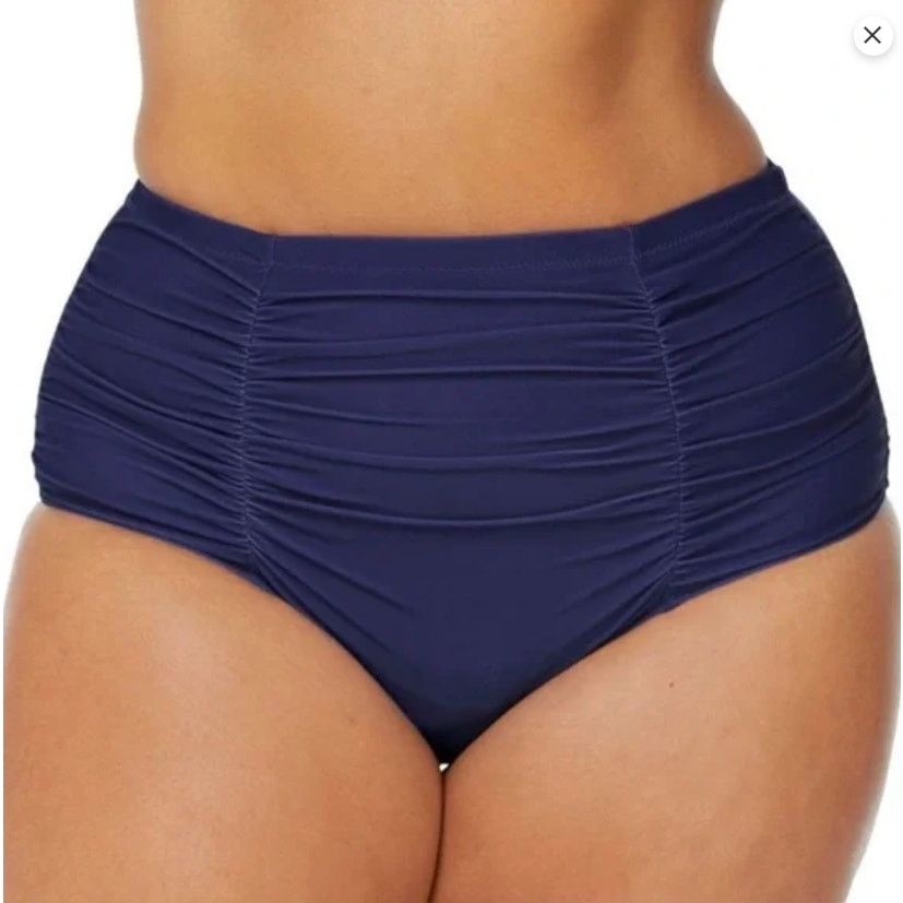 Other RAISINS CURVE Plus Size Solid Ruched Costa Swim Bot Navy 18W Size ONE SIZE - 1 Thumbnail