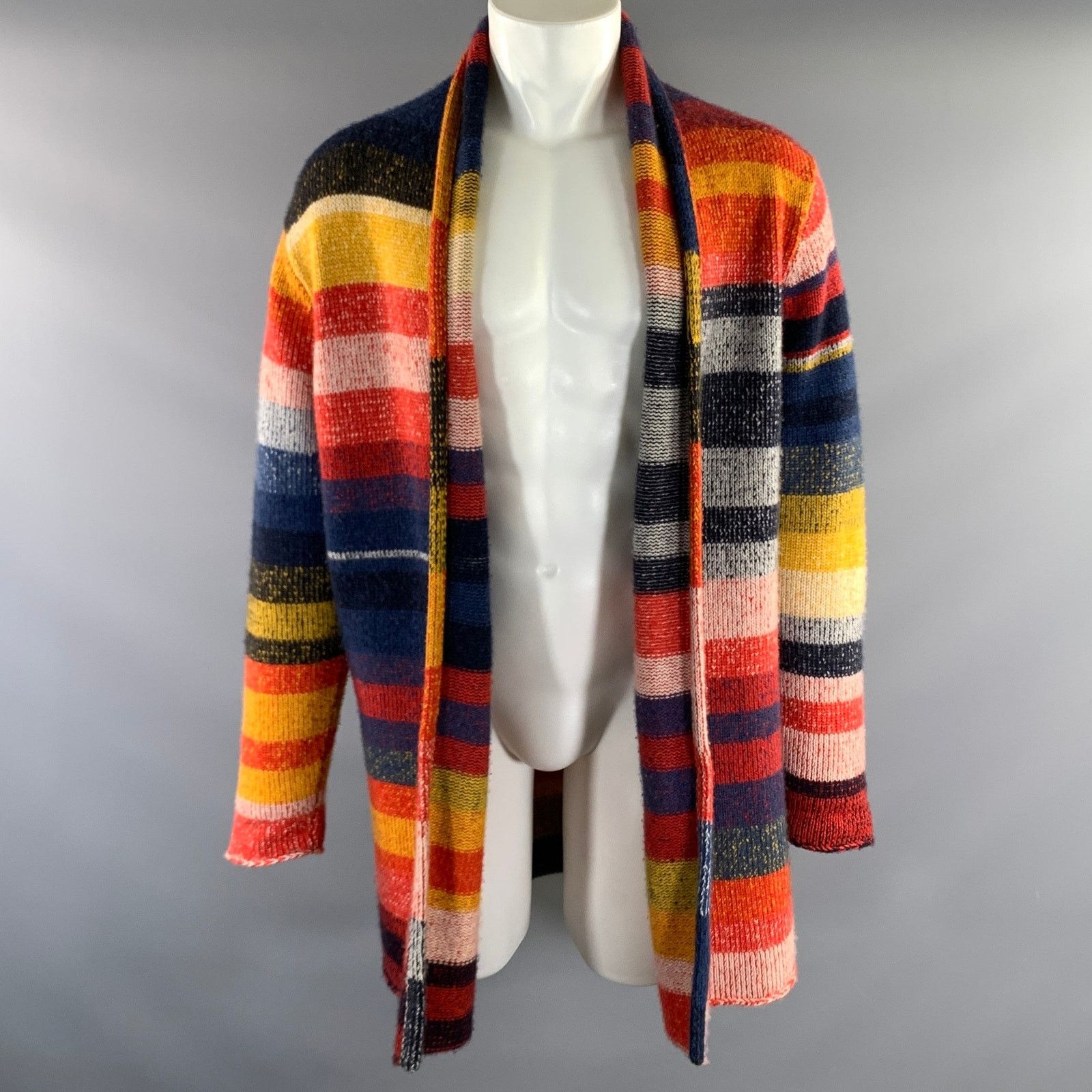 The Elder Statesman Orange Yellow Blue Stripe Cardigan, Men's