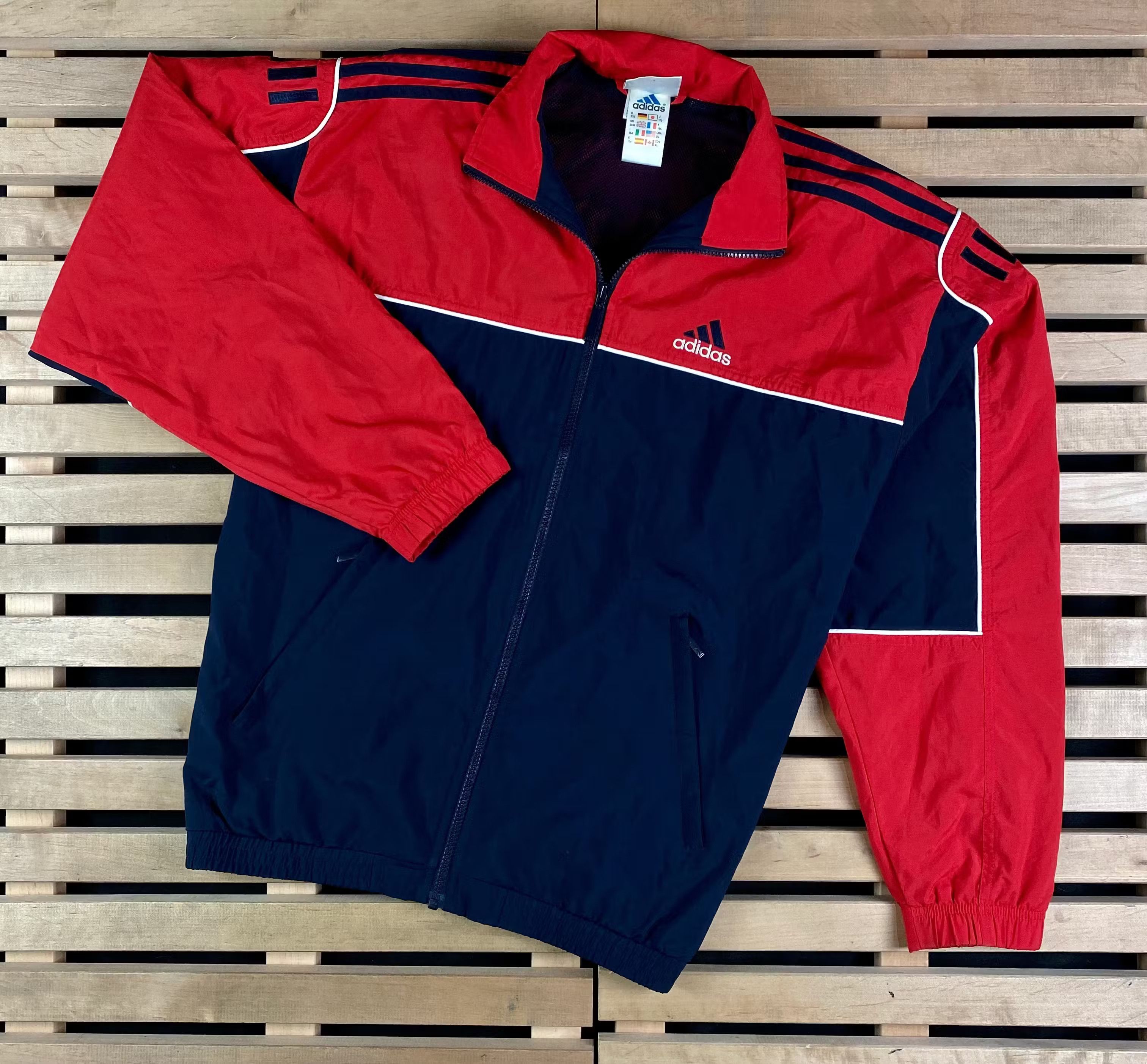 Red and blue vintage adidas bomber jacket online