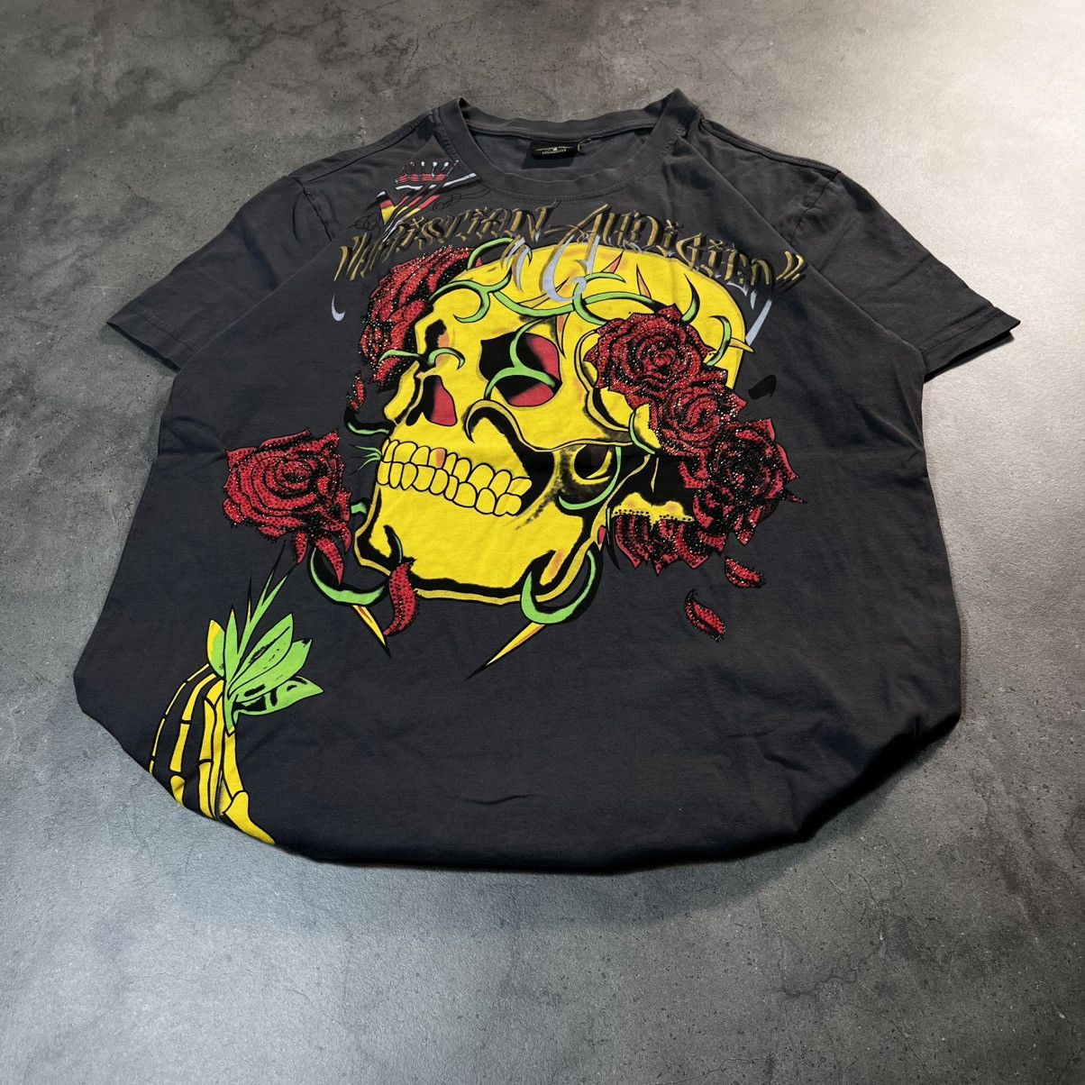 Ed Hardy Vintage 00s Ed Hardy Audigier Swag Skull Big Logo Tee Tshirt Size US L / EU 52-54 / 3 - 2 Thumbnail