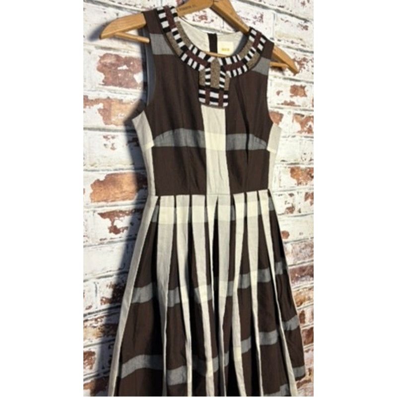 Anthropologie Anthropologie Maeve Beaded Pleated Cotton Fit & Flare Dress Size XS / US 0-2 / IT 36-38 - 8 Thumbnail