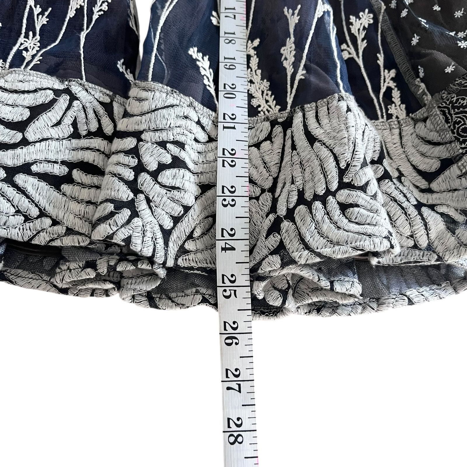 Other Byron Lars Black Navy Floral Embroidered Tulle Midi Skirt Size 26" / US 2 / IT 38 - 10 Thumbnail