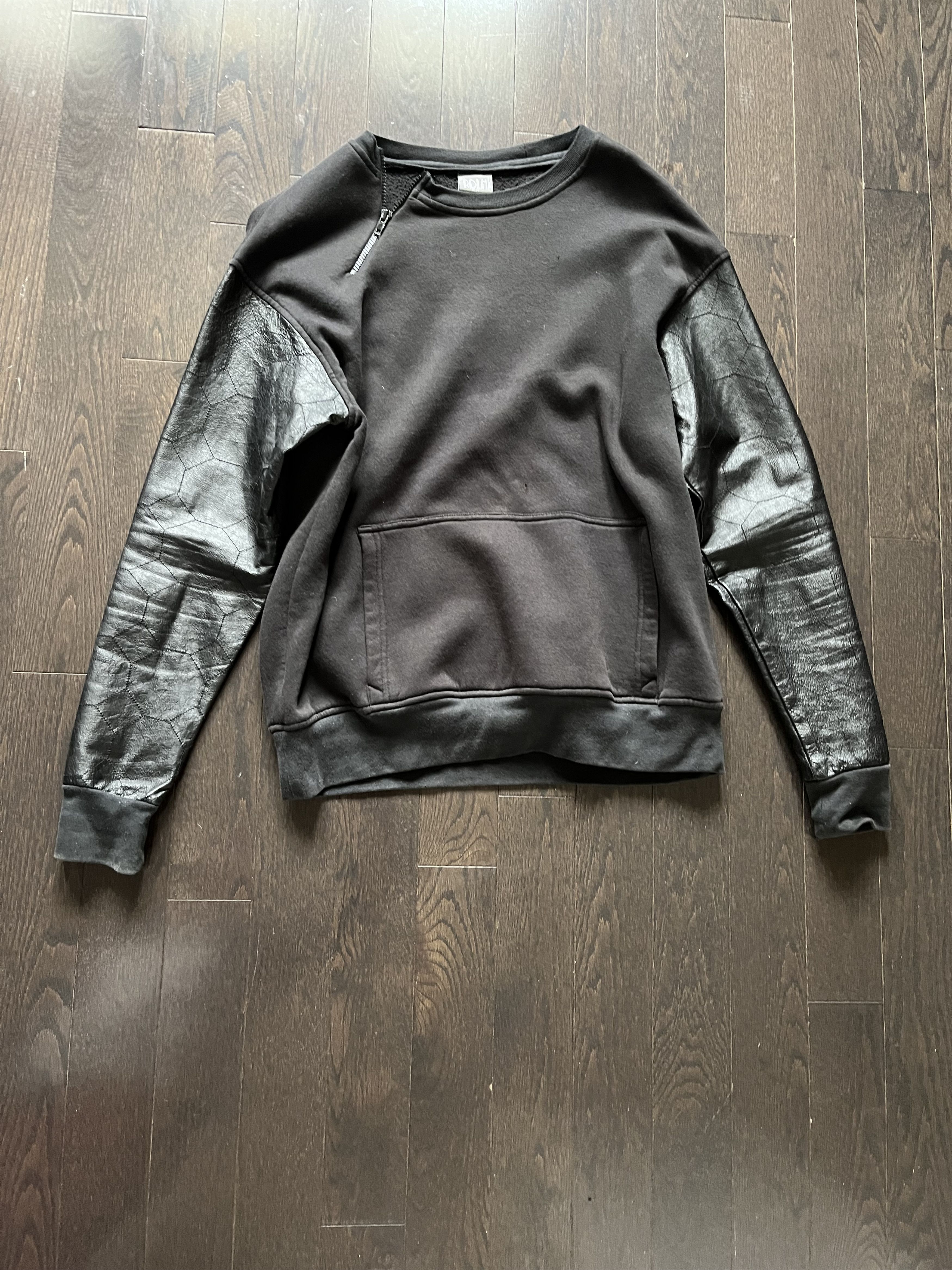 Iridium Iridium Black Crewneck Leather Sleeves & Neck Zipper Size US L / EU 52-54 / 3 - 1 Thumbnail