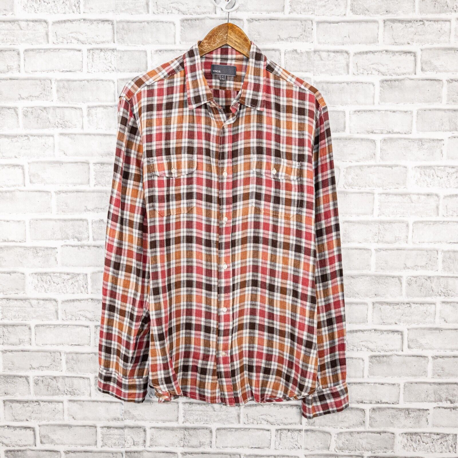 Vince VINCE 100% Linen Button Down Shirt in Multi color Plaid Size US L / EU 52-54 / 3 - 1 Thumbnail