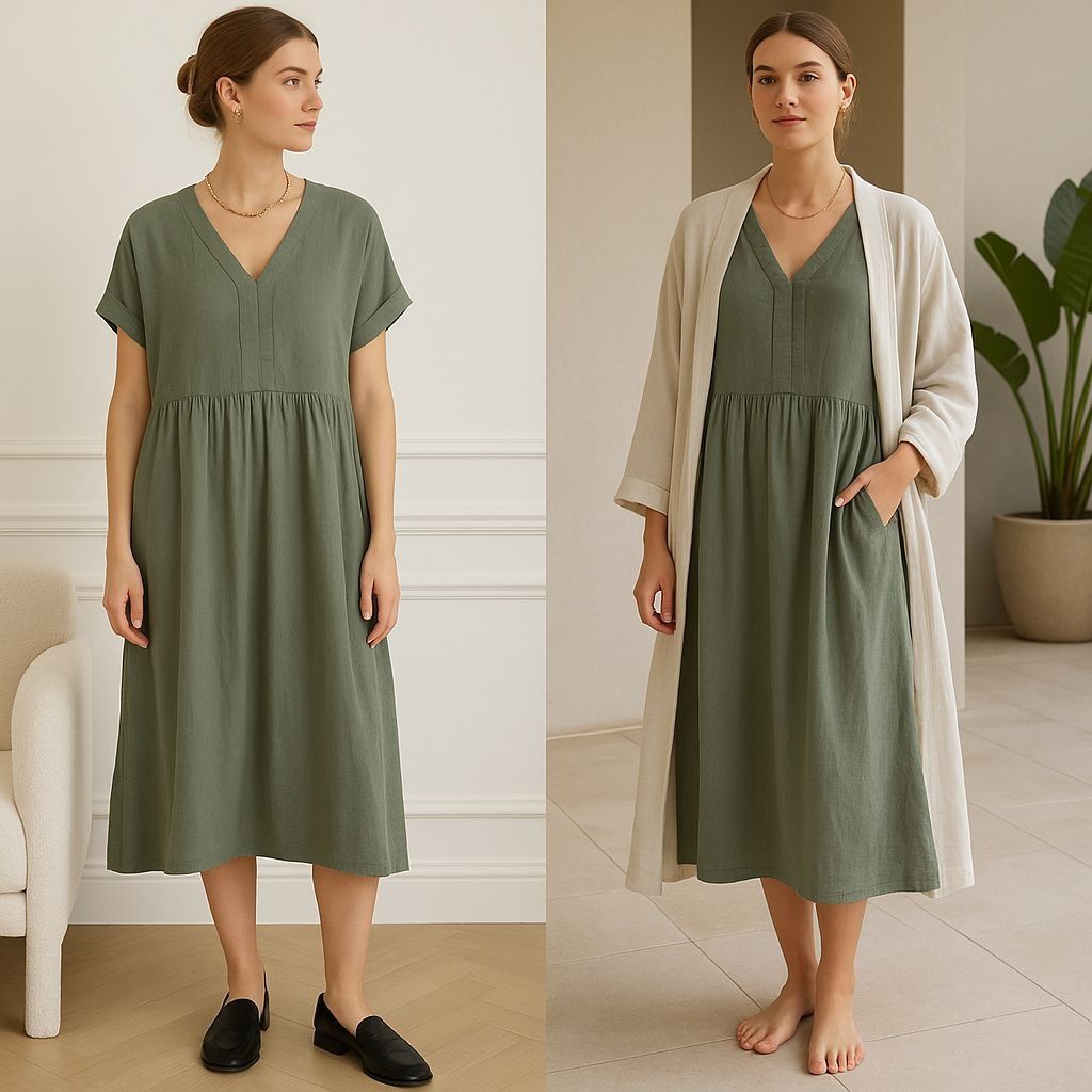 Other Briggs Sage Green Dress S Knee-Length V-Neck Soft Neutral Qu Size M / US 6-8 / IT 42-44 - 1 Thumbnail