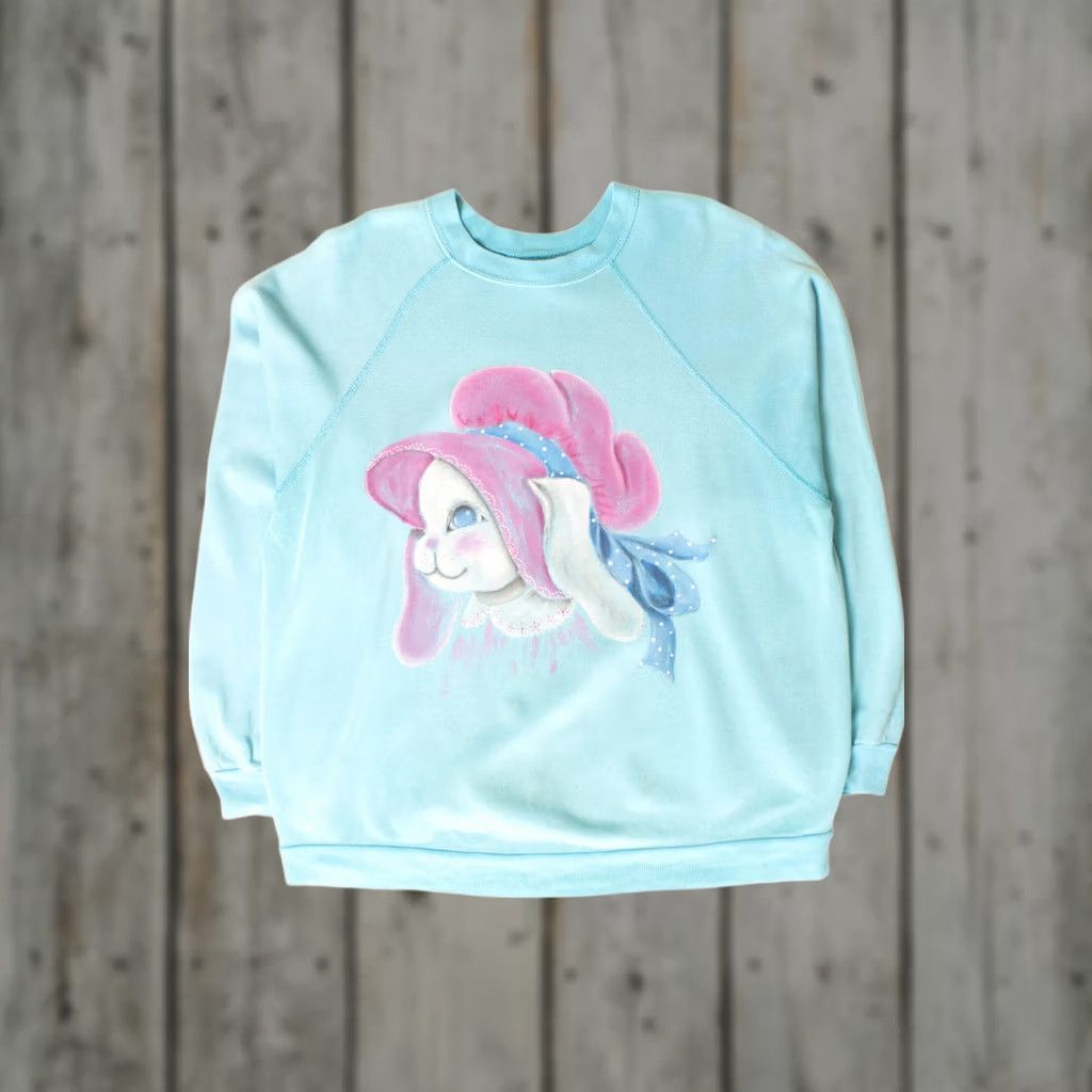 Tultex VINTAGE Tultex Aqua Hand Painted Bunny Sweatshirt 1980s XL Long Sleeve Mens Womens Girls Boys Size US XL / EU 56 / 4 - 1 Thumbnail