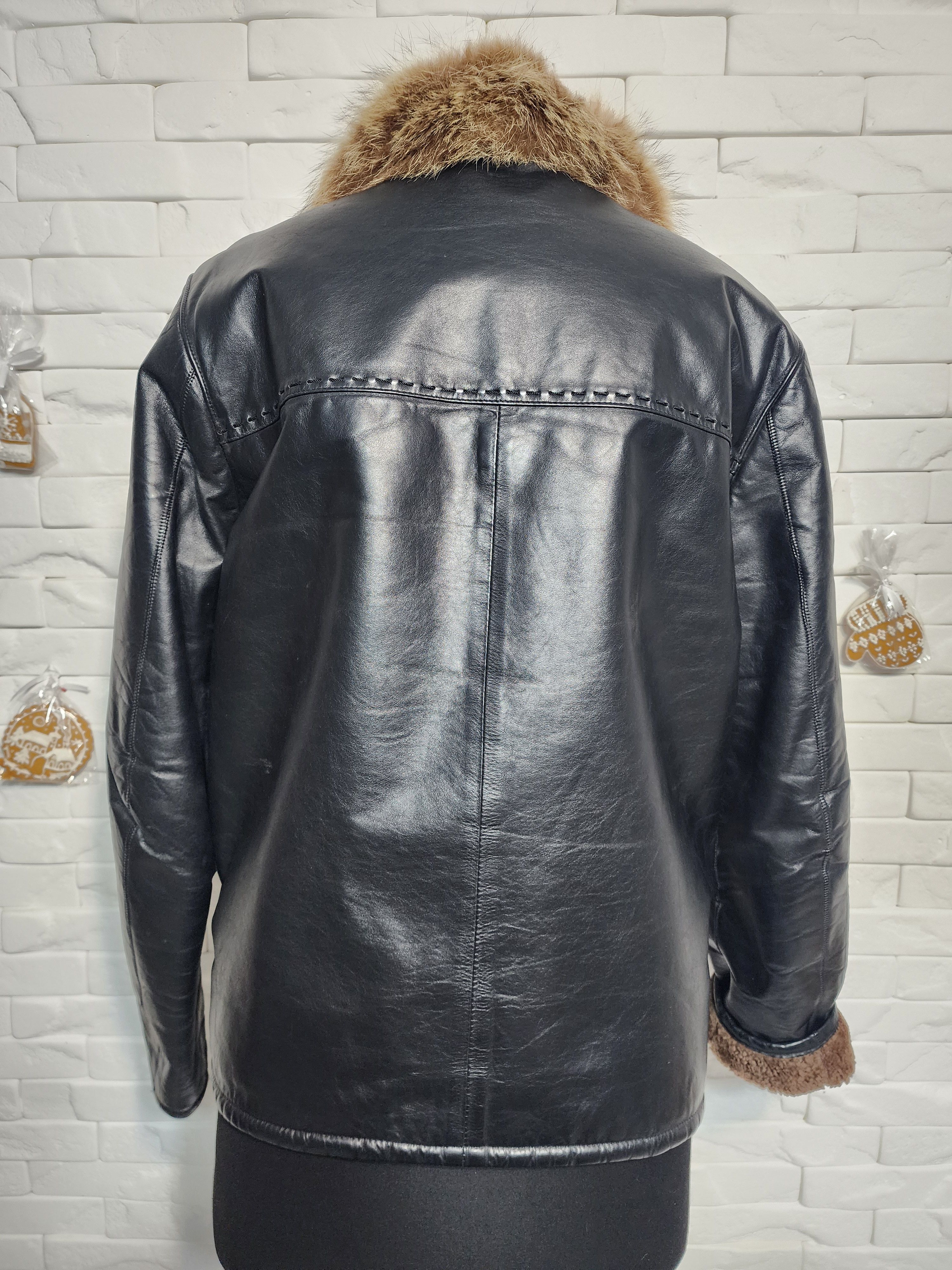 Furla Men's Black Leather Fur Jacket: Genuine Fur, Metal Zipper Size US M / EU 48-50 / 2 - 4 Thumbnail