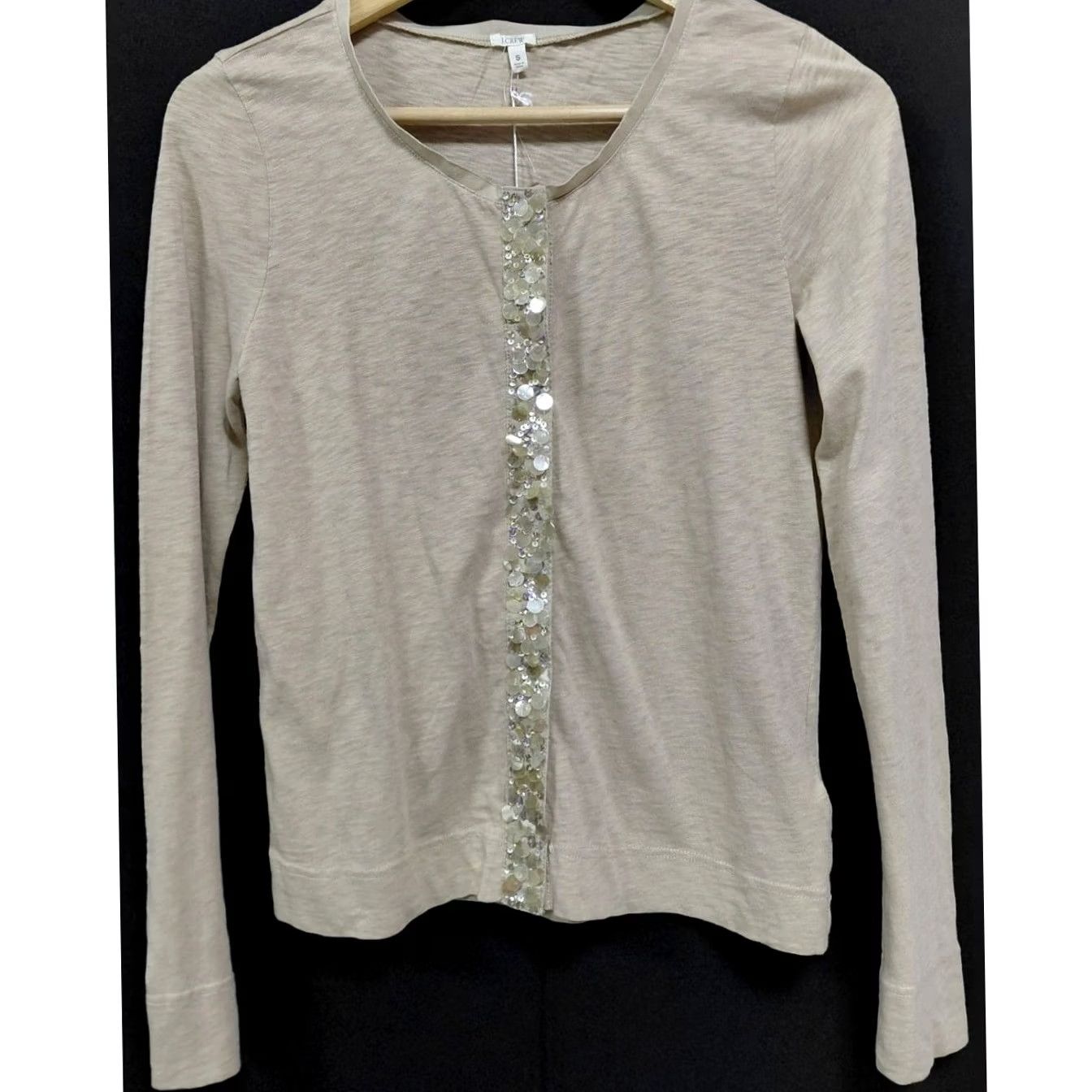 J.Crew J.CREW Beaded Cardigan Sweater Beige Solid Knit Women Size S Size S / US 4 / IT 40 - 2 Thumbnail