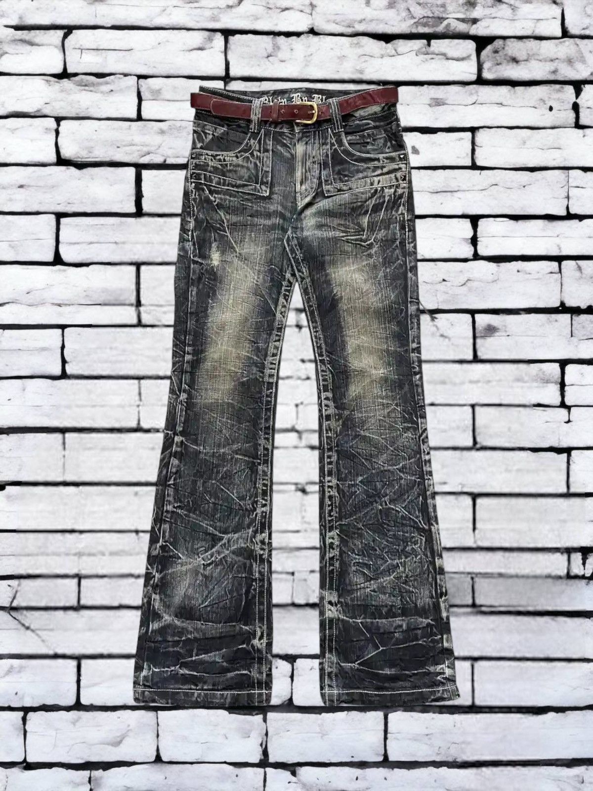 Hysteric Glamour × Shellac Japan Blow By Blue Crowd Of Lightning Denim With Velvet Belt Size US 28 / EU 44 - 1 Thumbnail