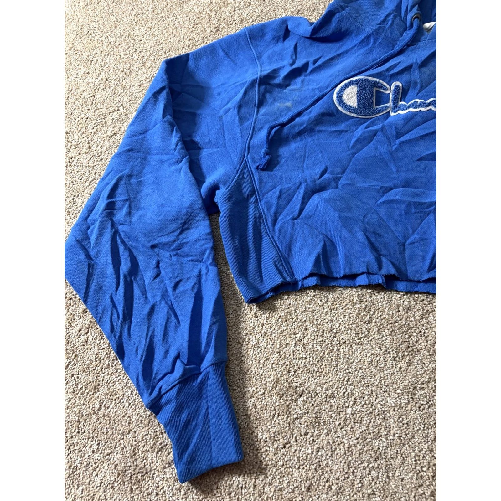 Champion Champion Hoodie Womens Small Blue Reverse Weave Cropped Fleece Logo Sweatshirt Size S / US 4 / IT 40 - 2 Thumbnail