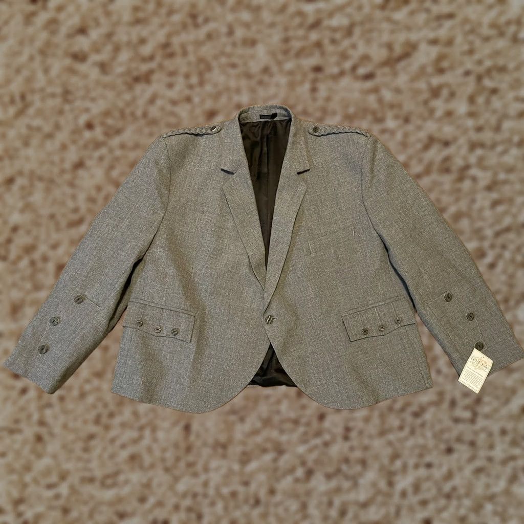Vintage Gaelic Themes Scotland Arrochar Grey Braemar Tweed Blazer Kilt Jacket Men 54S Blazer Wool Button Short Gray 54 Mens Size 54R - 1 Thumbnail