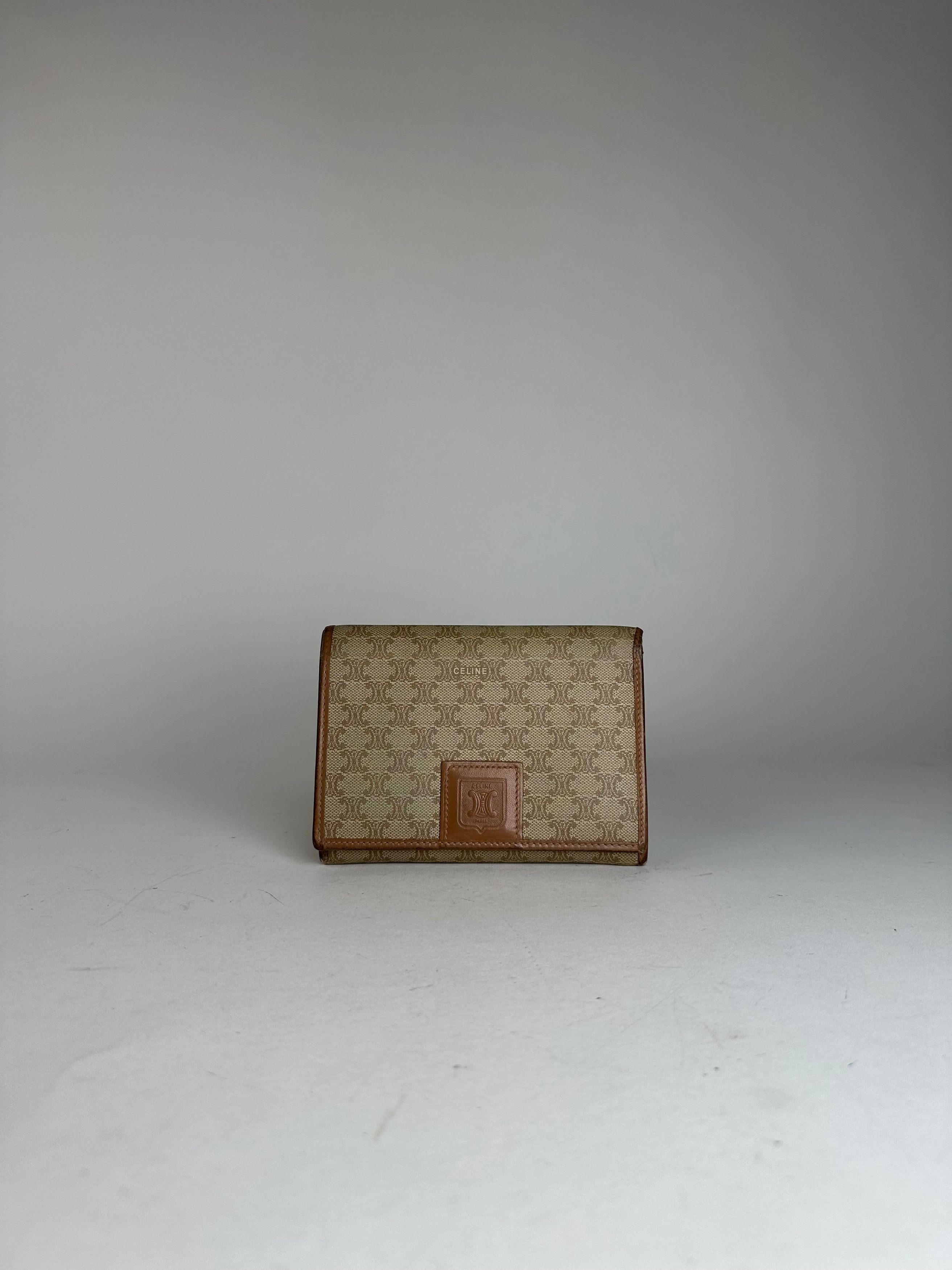Celine Vintage Monogram Leather Wallet Beige Brown Size ONE SIZE - 1 Thumbnail