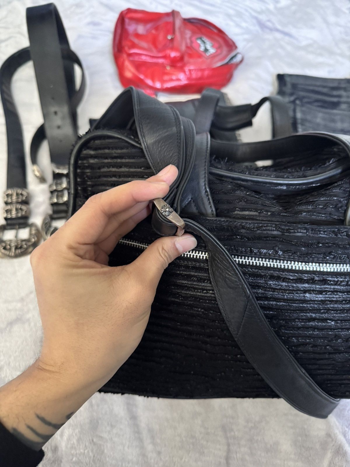 Chrome Hearts Chrome Hearts Waxed Destroyed Leather Cross Patch Bag Size ONE SIZE - 14 Thumbnail