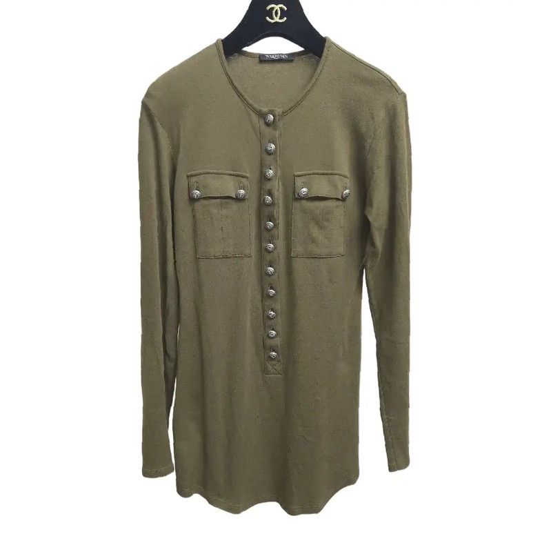 Balmain Olive Green Long Sleeve T-Shirt 0089