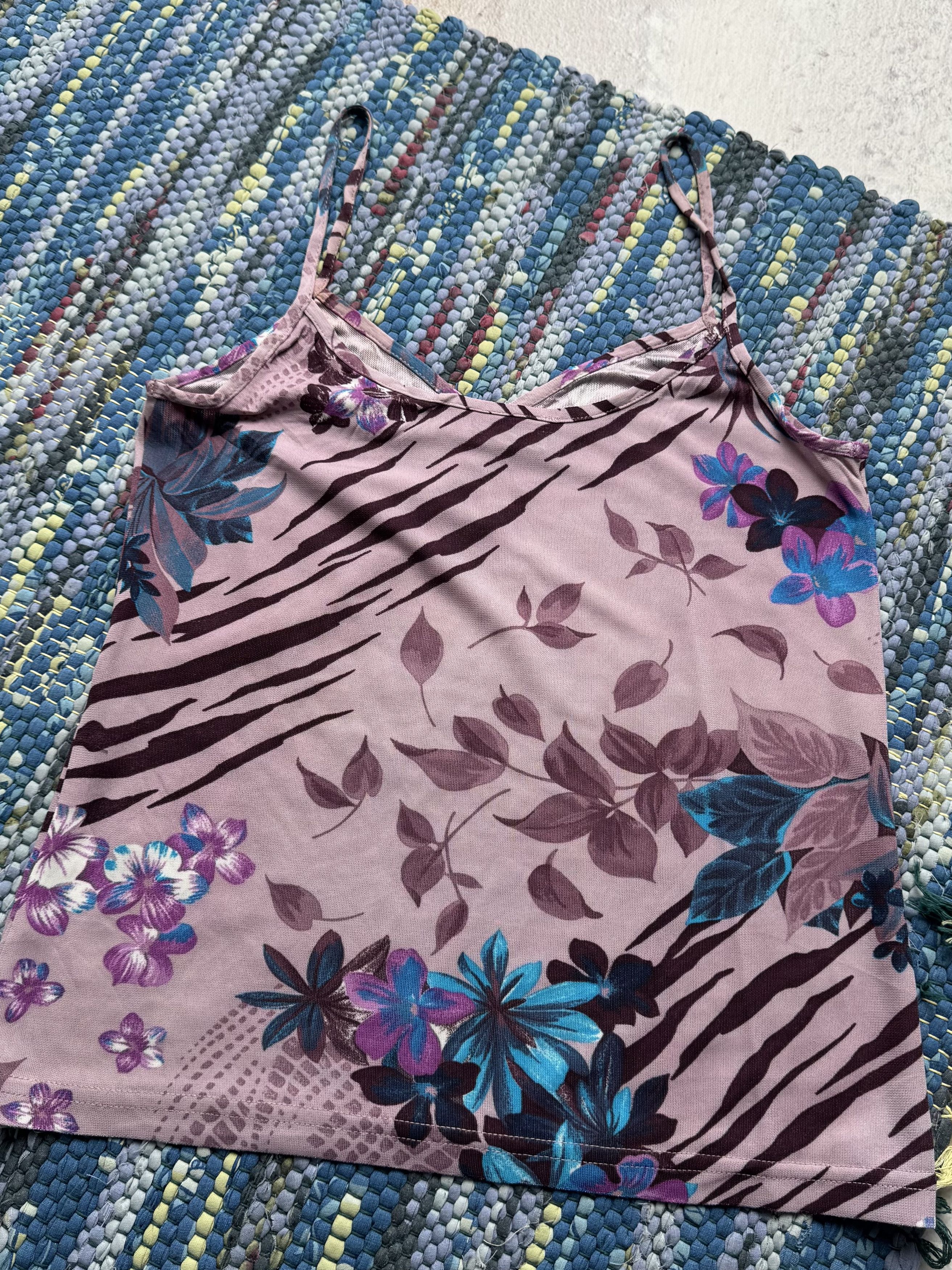 Vintage Vintage Floral Cami Top Pink Purple Y2K Spaghetti Strap Size M / US 6-8 / IT 42-44 - 5 Thumbnail