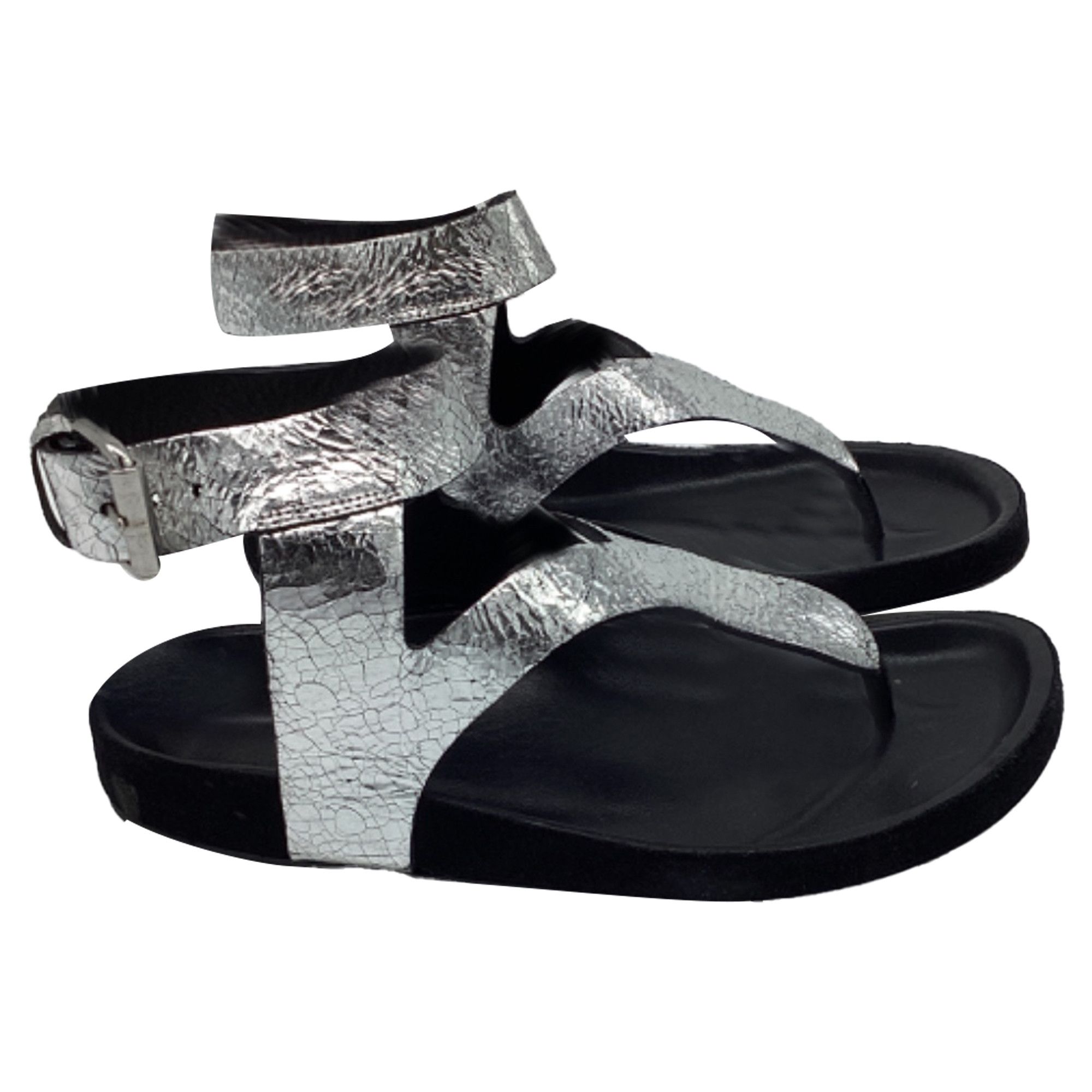 Isabel Marant Isabel Marant Ankle Strap Flat Sandals in Metallic Silver L Size US 6 / IT 36 - 1 Thumbnail