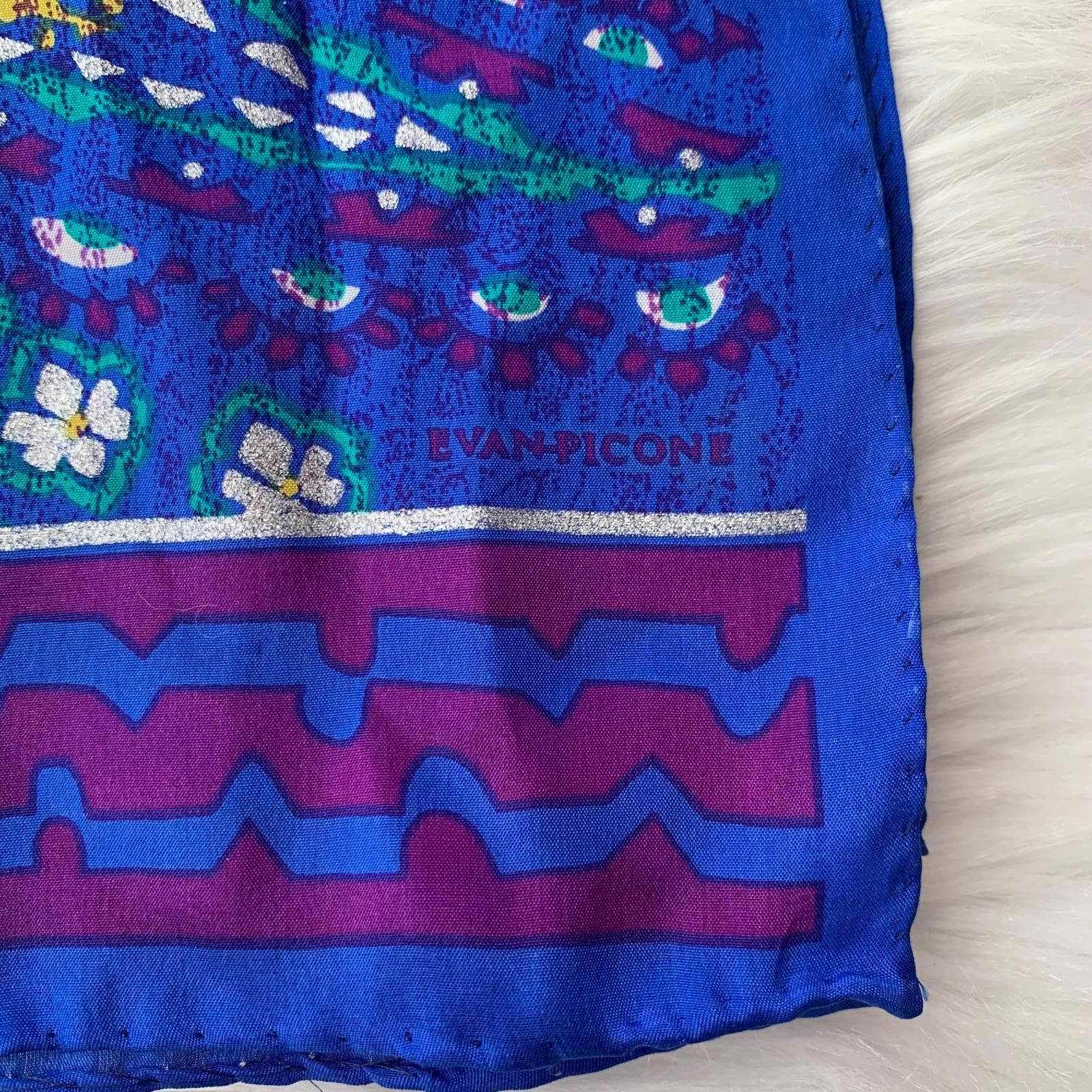 Evan Picone Vintage Evan-Picone Blue silver painted paisley silk scarf Size ONE SIZE - 2 Thumbnail