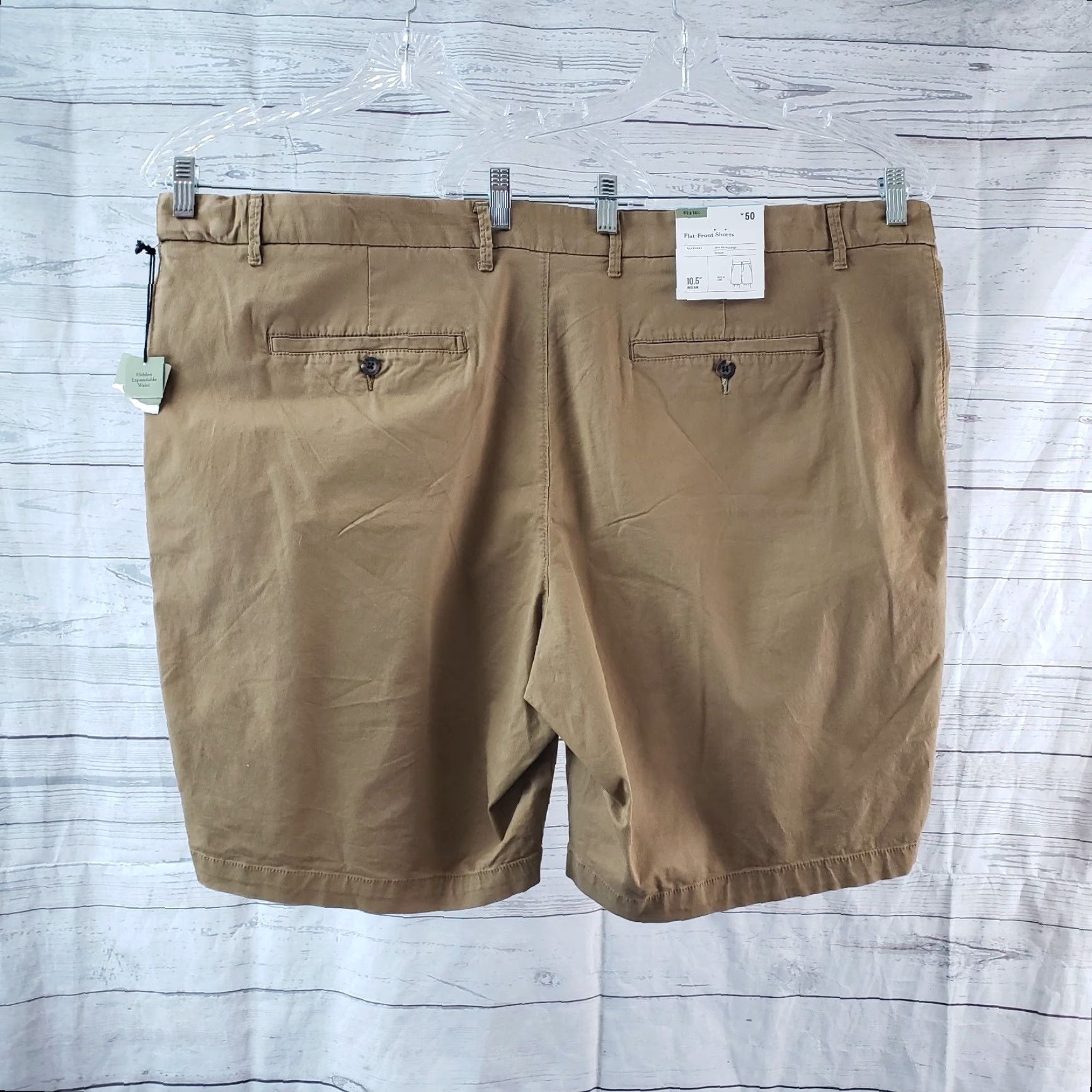 Vintage Goodfellow Mens Linden Shorts Sz 50 Brown Flat Front Cotton Blend Chino Casual Waist 24.5 Inseam 10 Rise 14 Mens Size US 34 / EU 50 - 2 Thumbnail