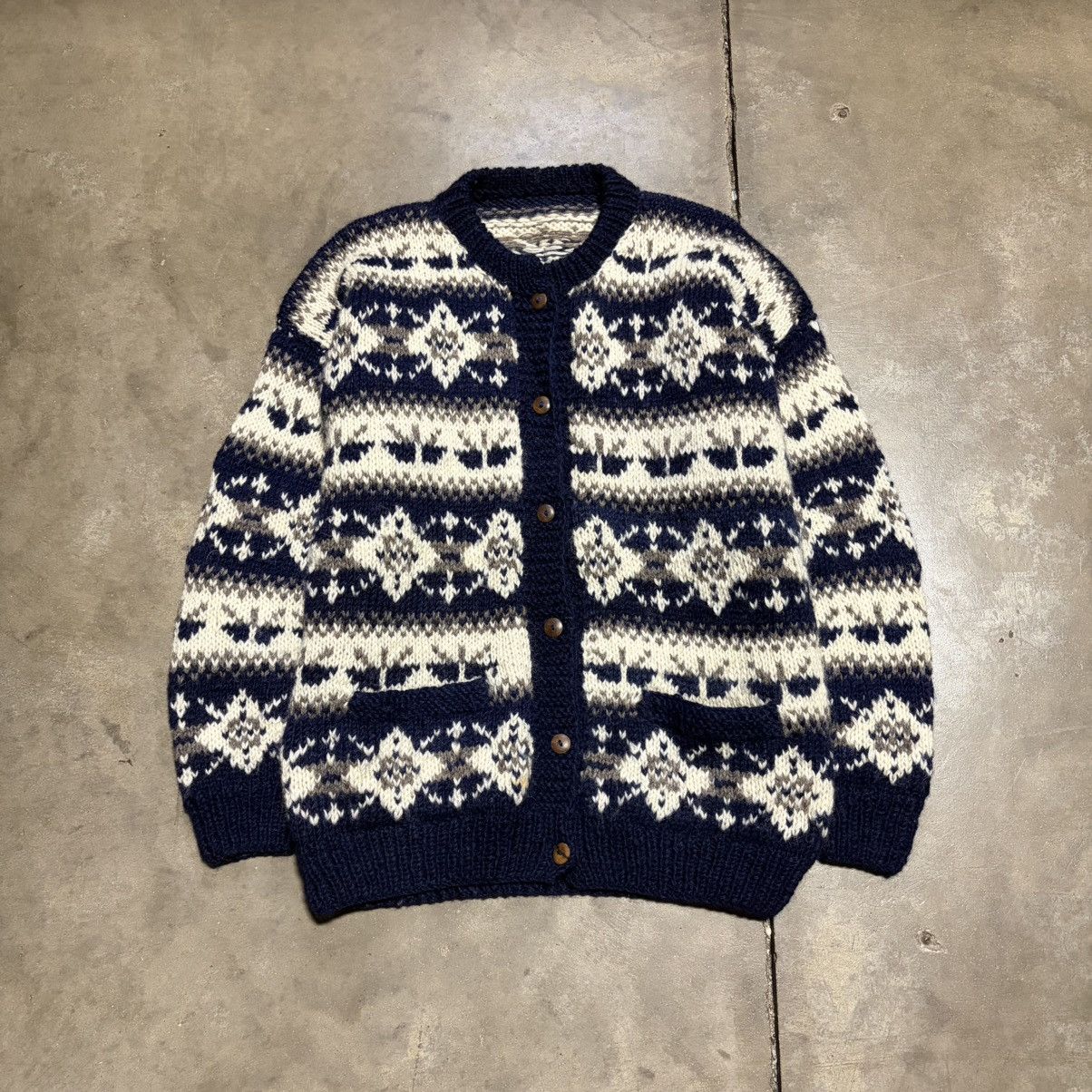 Vintage Vintage Wool Cardigan Sweater Fair Isle Nordic Chunky Knit Size US XL / EU 56 / 4 - 4 Thumbnail