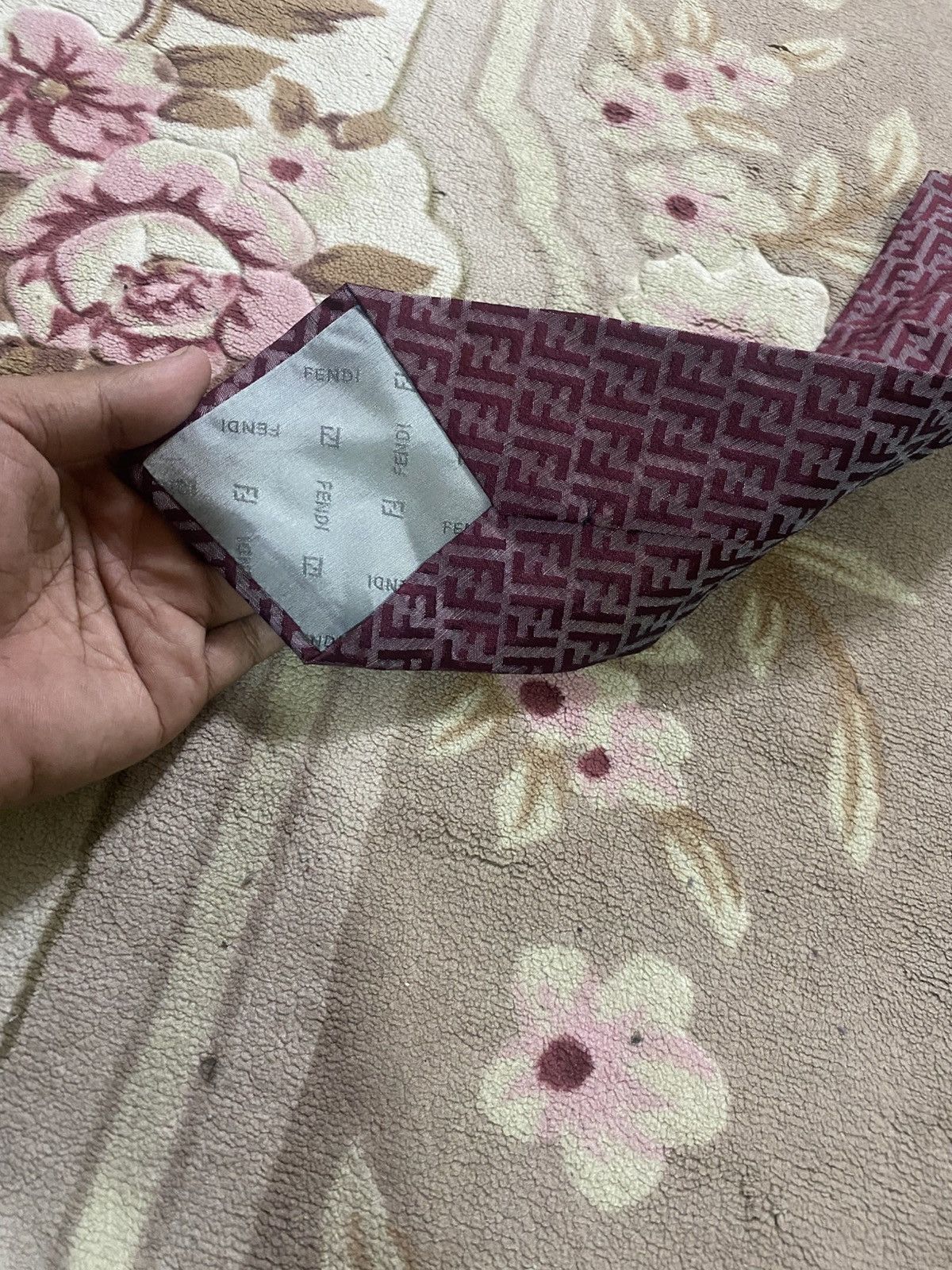 Fendi Vintage Fendi FF Monogram Silk Necktie Burgundy Designer Tie Size ONE SIZE - 7 Thumbnail