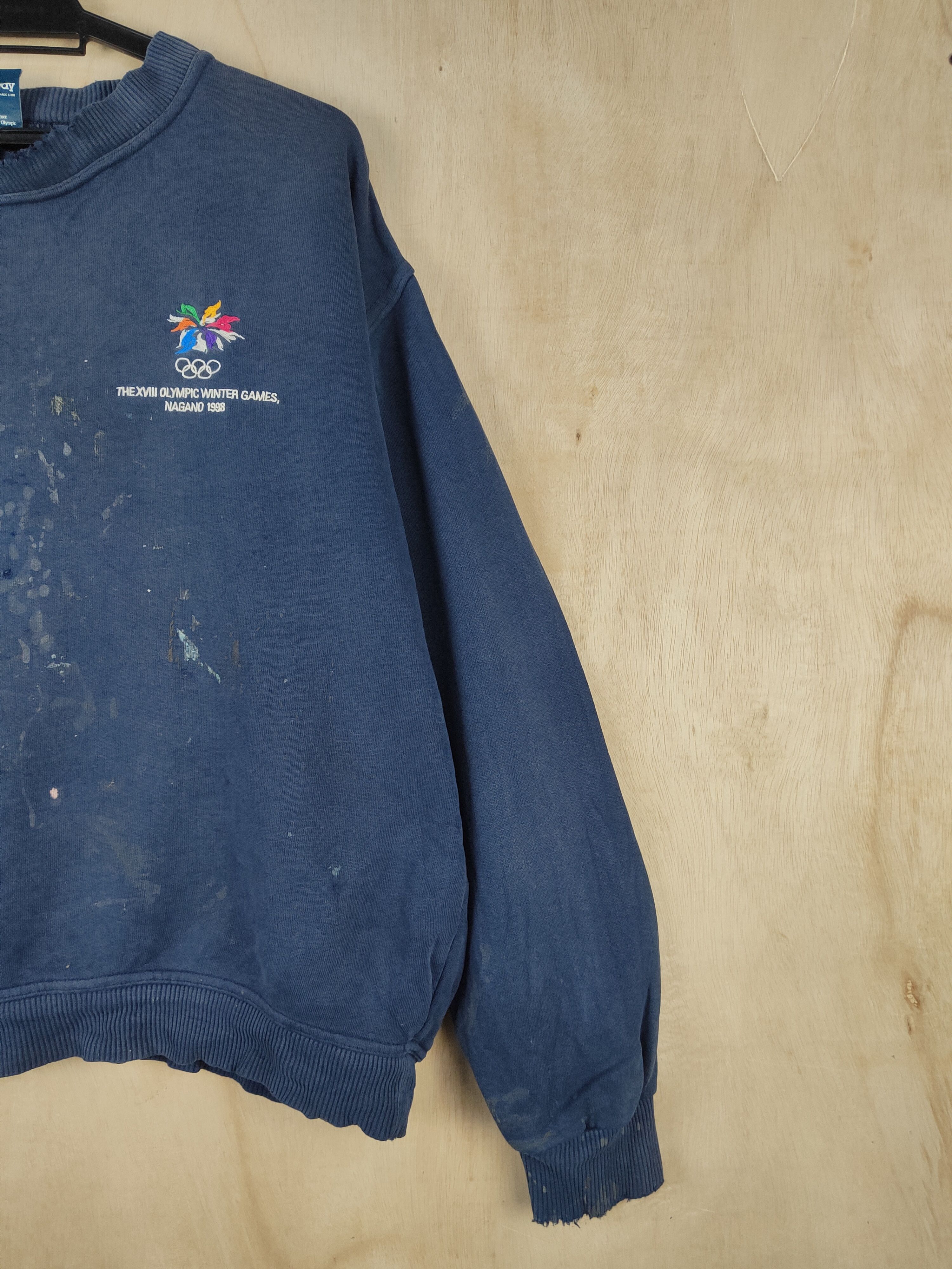 USA Olympics Olympic Winter Nagano 1998 vtg thrashed Sweatshirts #S2495 Size US XL / EU 56 / 4 - 5 Thumbnail