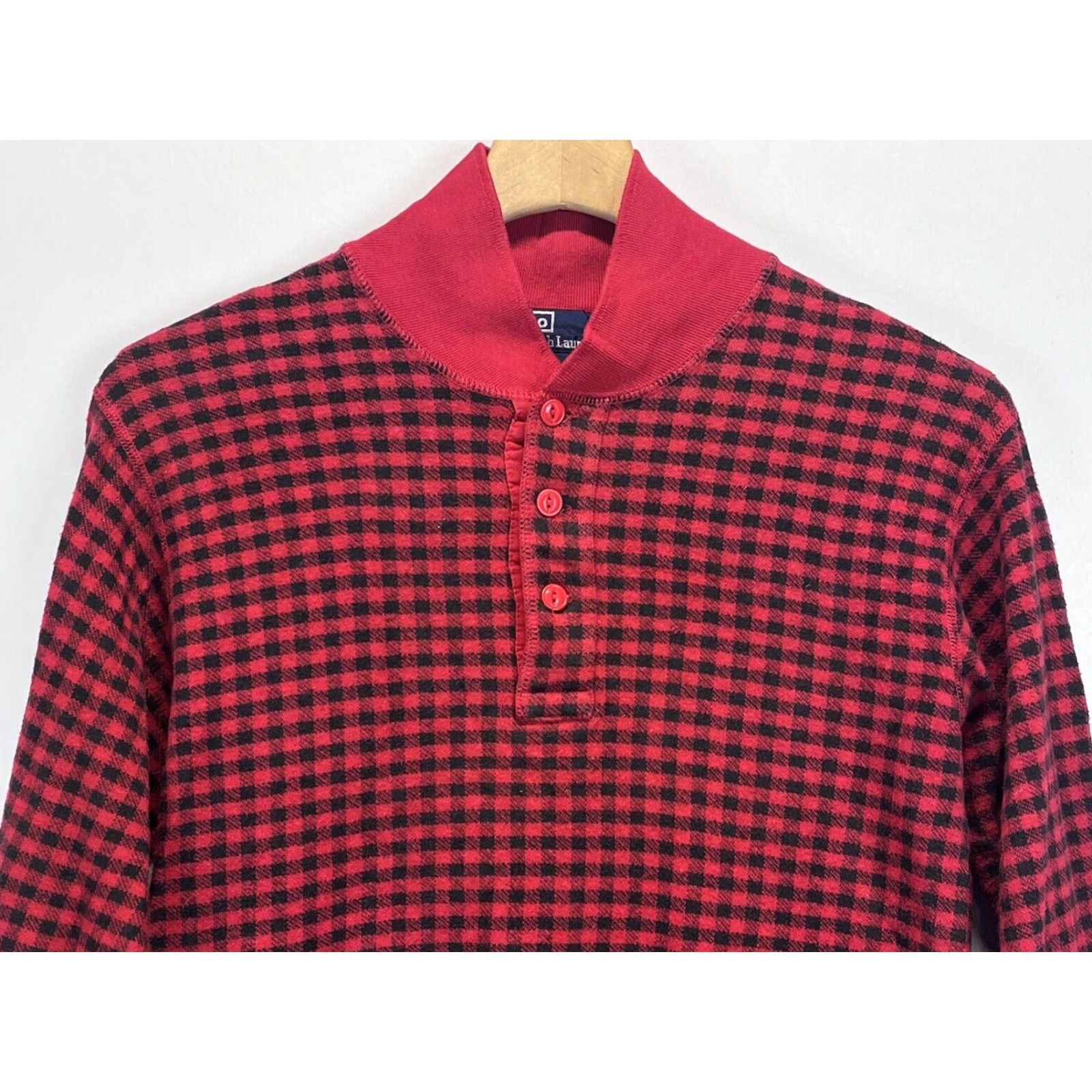 Polo Ralph Lauren VINTAGE Polo Ralph Lauren Henley Sweater Mens Medium Red Black Buffalo Check 90s Size US M / EU 48-50 / 2 - 3 Thumbnail