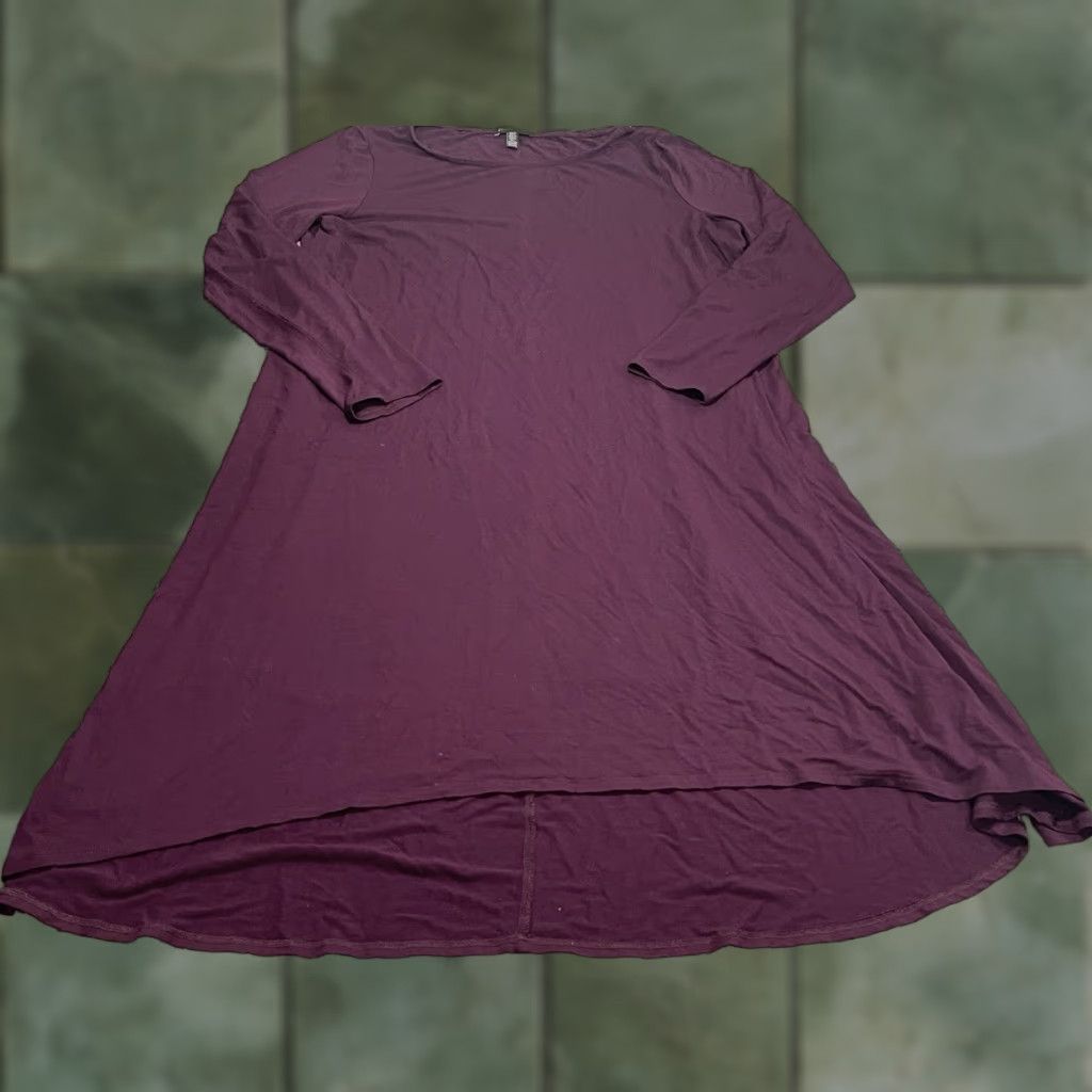 Eileen Fisher Dress XL Purple Viscose Knit Long Sleeve Crew Neck Pullover Solid Long Women