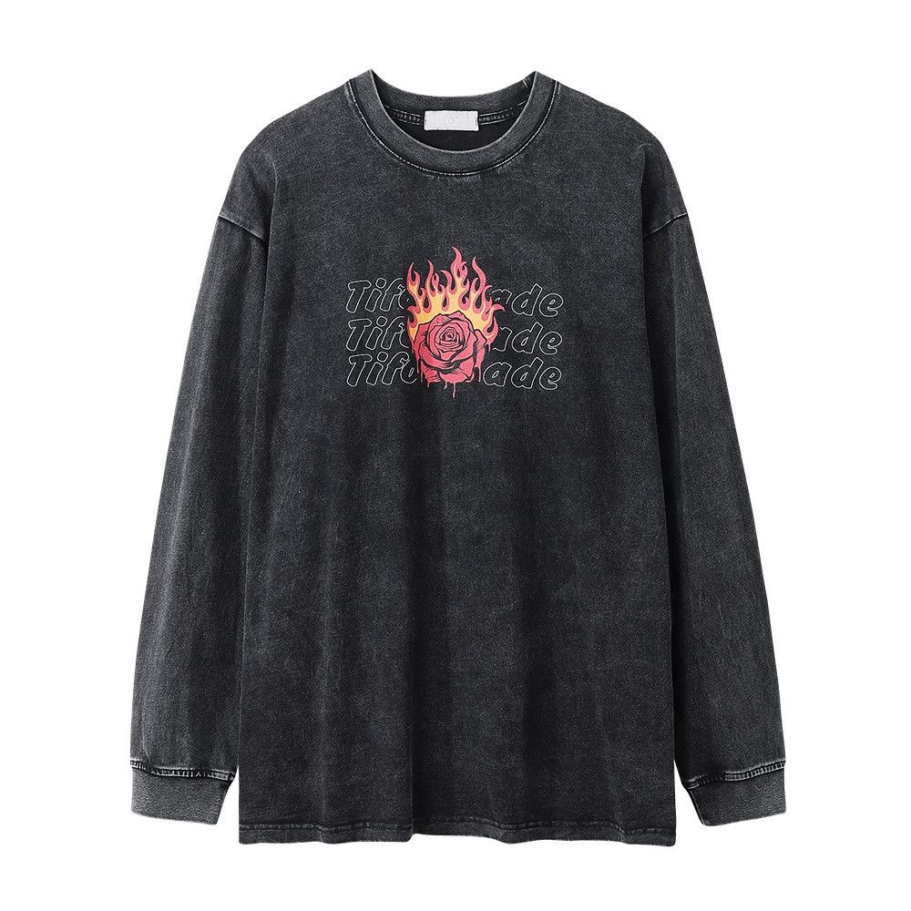 Vintage Men's loose distressed rose flame print long sleeve t-shirt Size US L / EU 52-54 / 3 - 2 Thumbnail