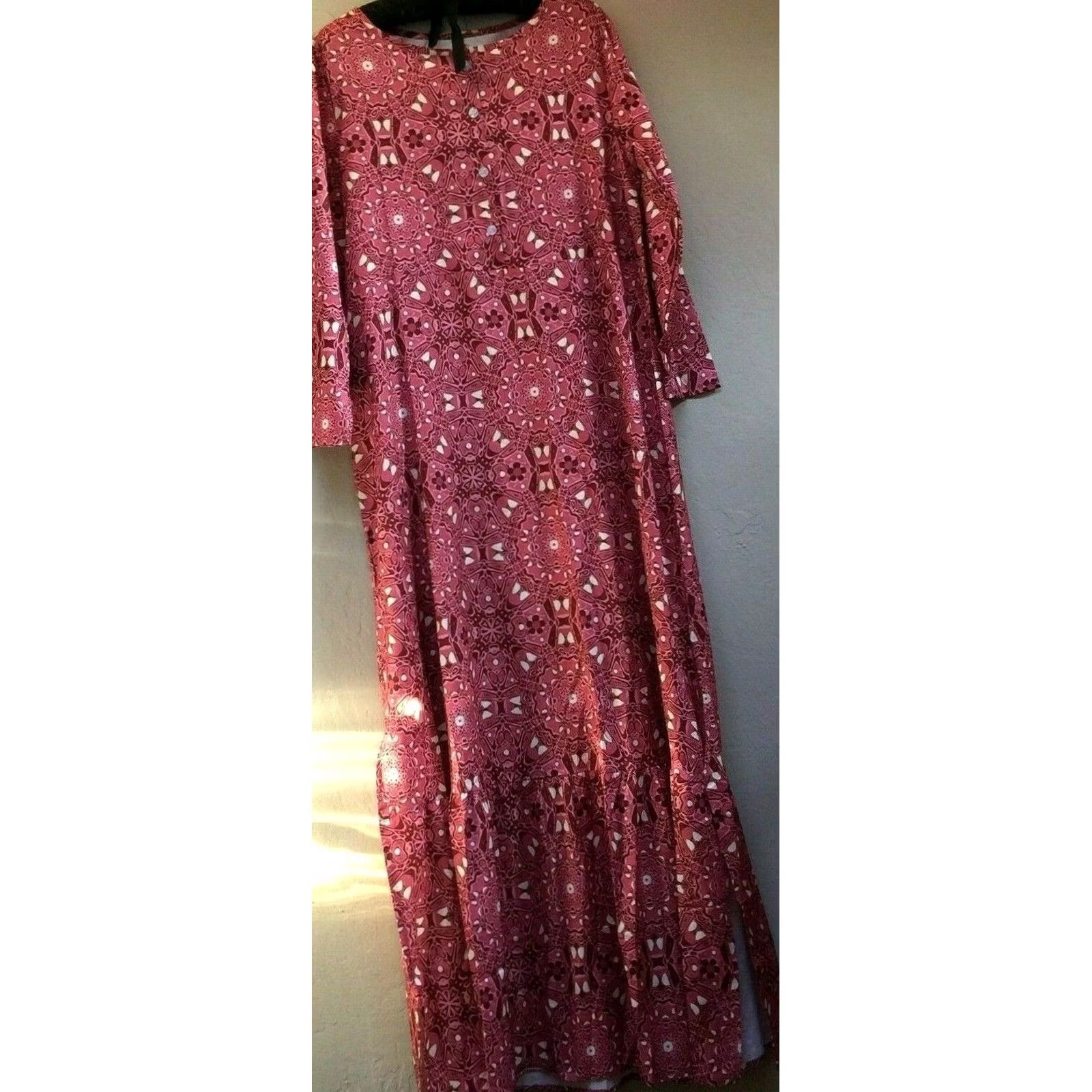 Pinko Misslook Women Pink Floral 3/4 Sleeve Ruffle Hem Long Maxi Dress Small Side Slit Size S / US 4 / IT 40 - 2 Thumbnail