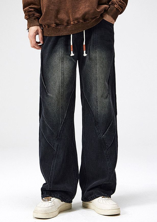 Japanese Brand American retro distressed men's loose washed straight jeans Size US 32 / EU 48 - 2 Thumbnail