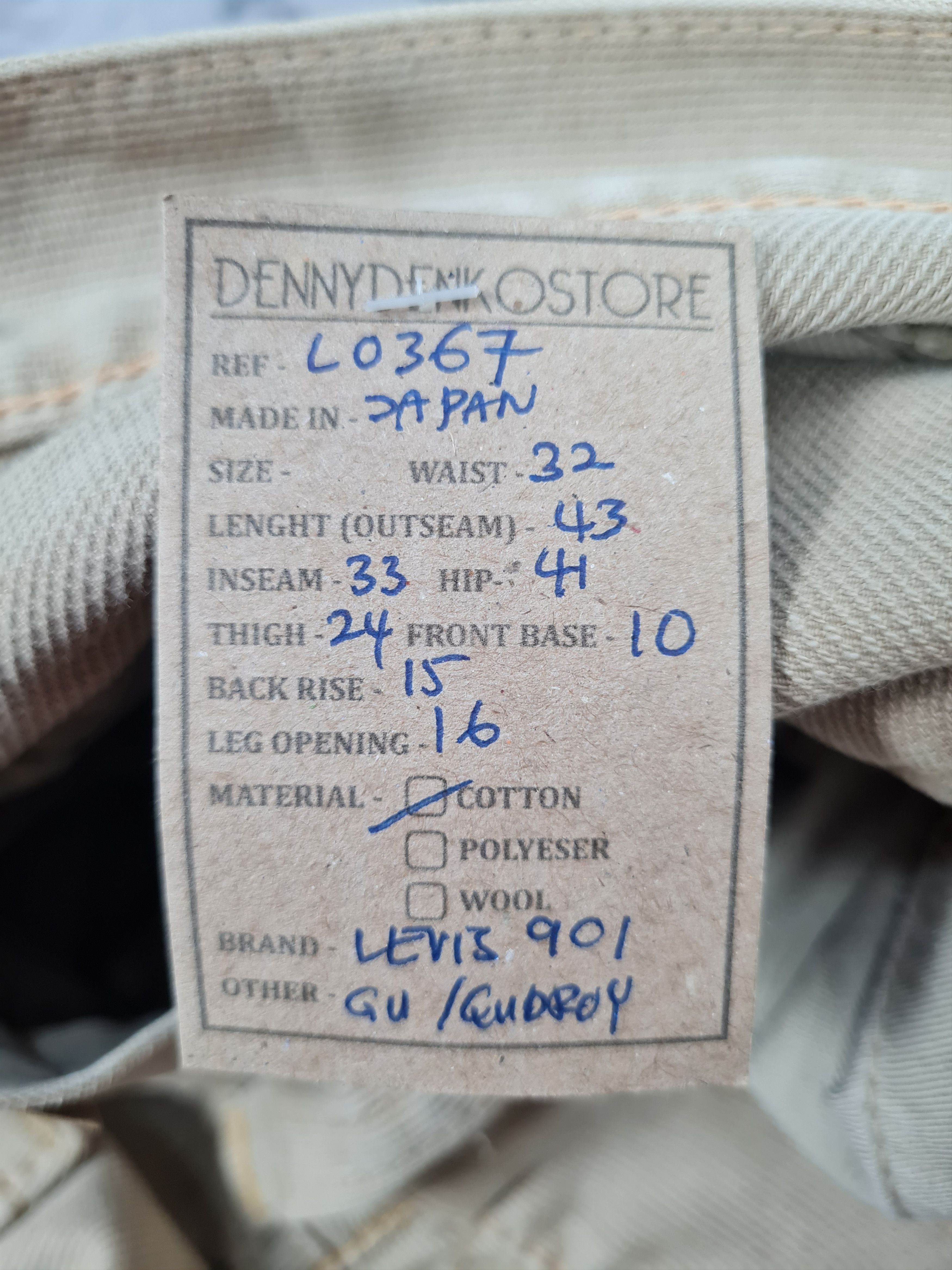 Levi's Vintage Clothing Vtg LEVIS 901 Qudroy Cream Straight Cut L0367 Size 32X33 Size US 32 / EU 48 - 17 Thumbnail