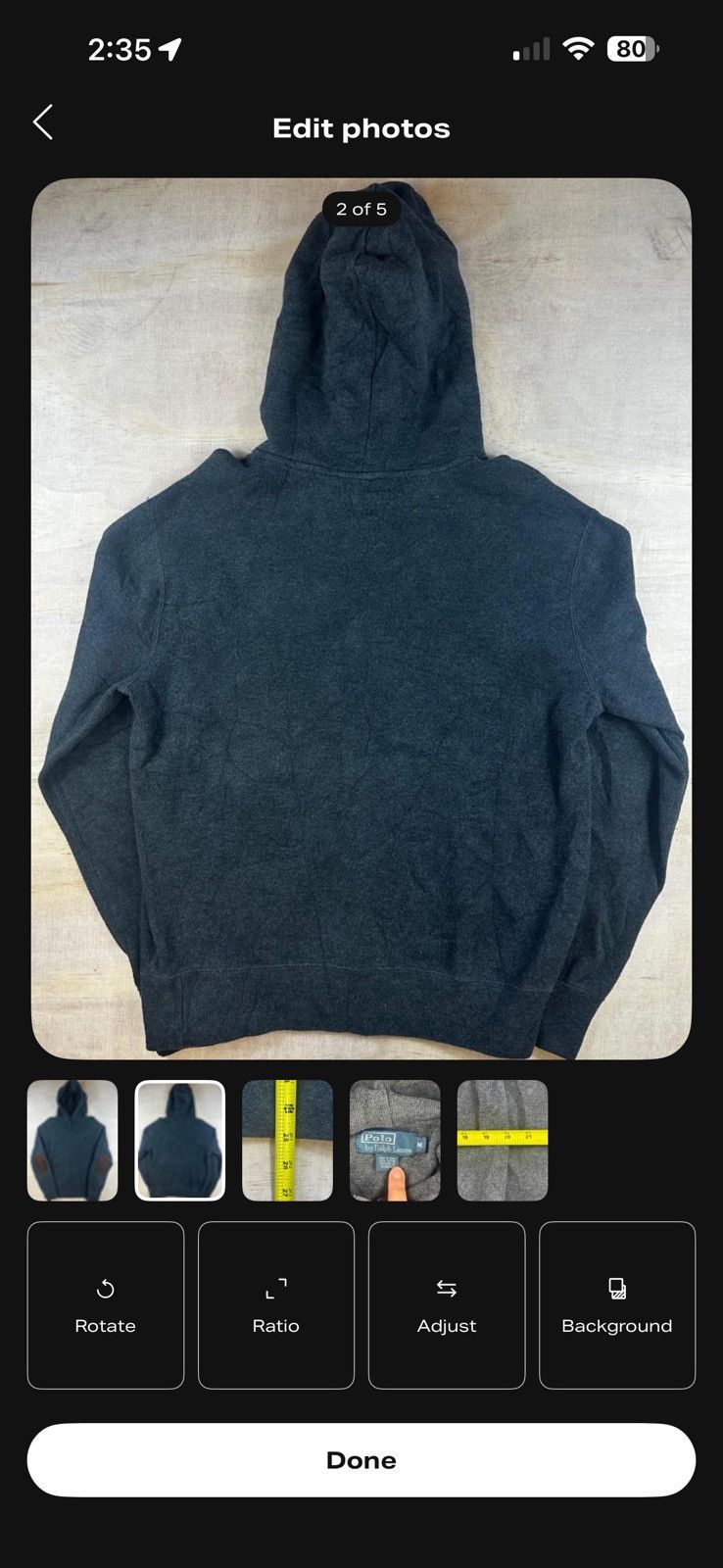 Polo Ralph Lauren Polo Ralph Lauren Men Grey Cotton Knit hoodie elbow patches Size US M / EU 48-50 / 2 - 3 Thumbnail