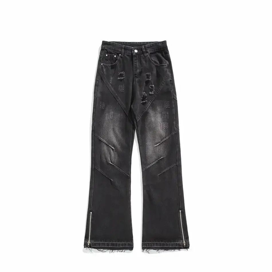 Japanese Brand Retro loose fringed zipper jeans Size US 32 / EU 48 - 3 Thumbnail