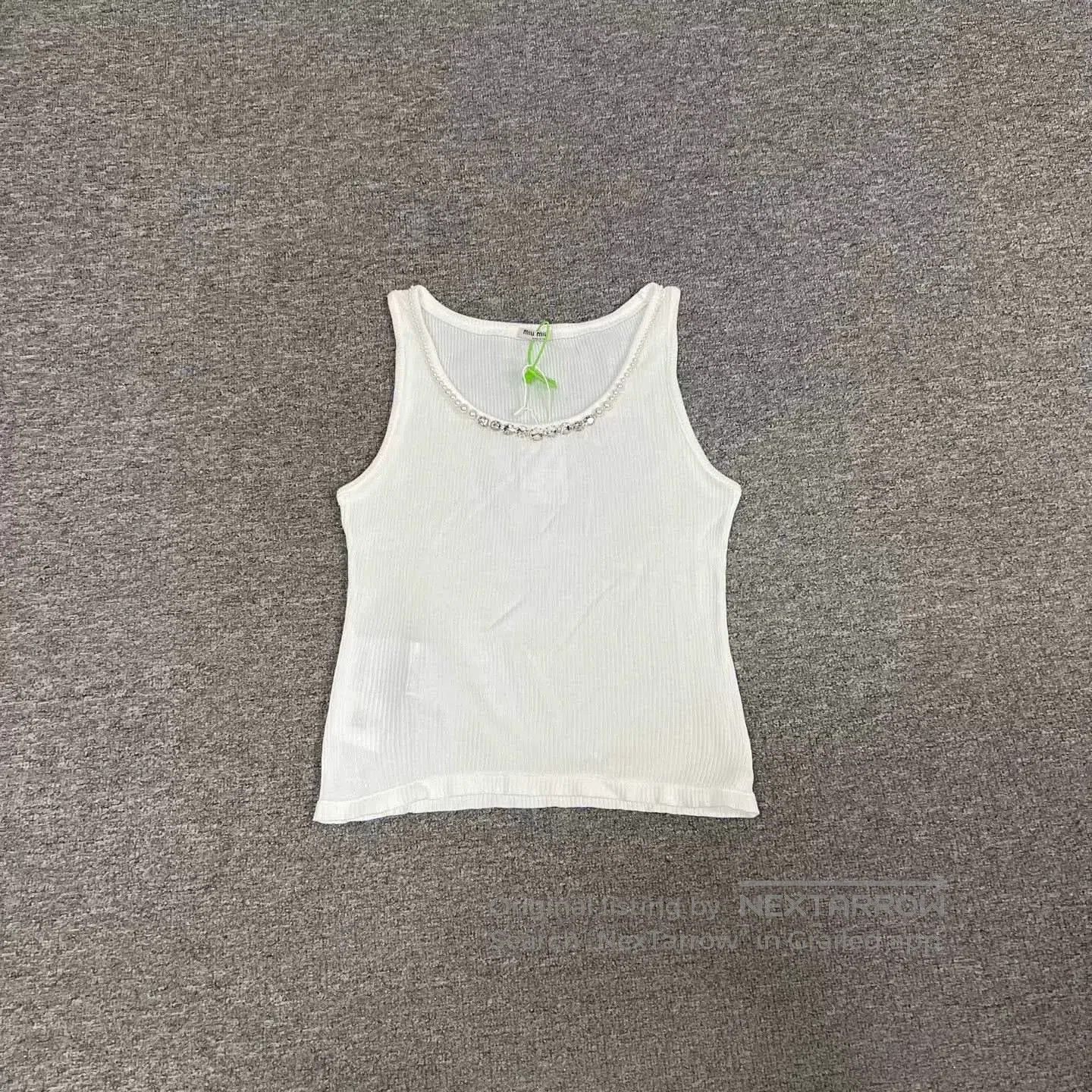 Miu Miu Miumiu Rhinestone Knit White Tank Top. Size XL / US 12-14 / IT 48-50 - 1 Thumbnail