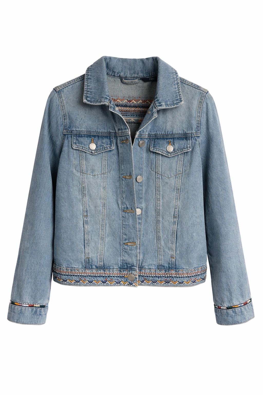 NEXT Next Embroidered Boho Denim Jacket Statement Back UK 10 Size M / US 6-8 / IT 42-44 - 2 Thumbnail