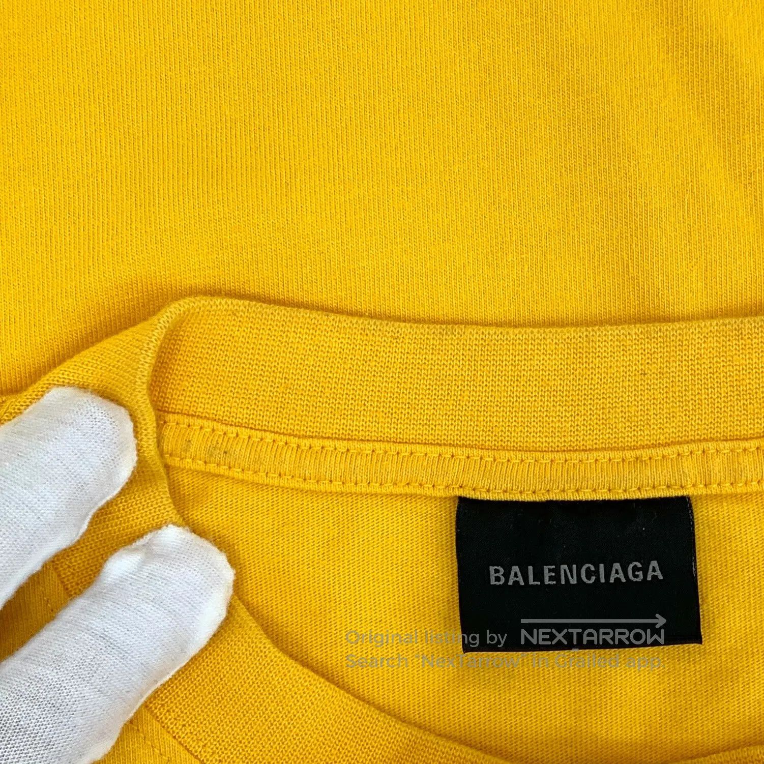 Balenciaga Balenciaga Yellow logo lettered print cotton crew neck sho Size US M / EU 48-50 / 2 - 9 Thumbnail