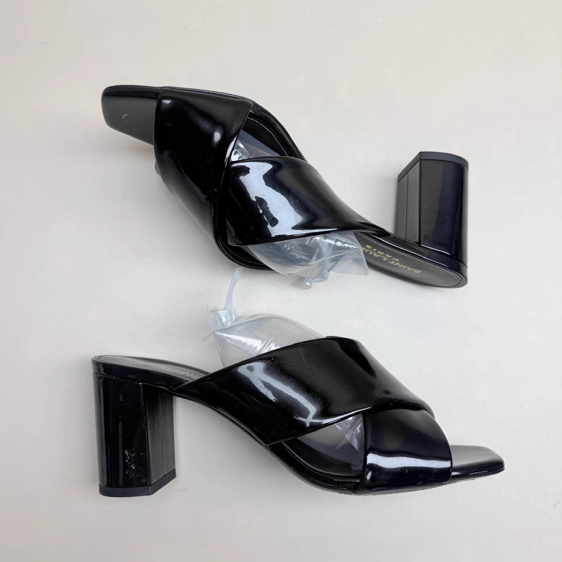Yves Saint Laurent YSL Black Patent Leather High Heel Sandals 37.5 99 New Size US 7 / IT 37 - 4 Thumbnail