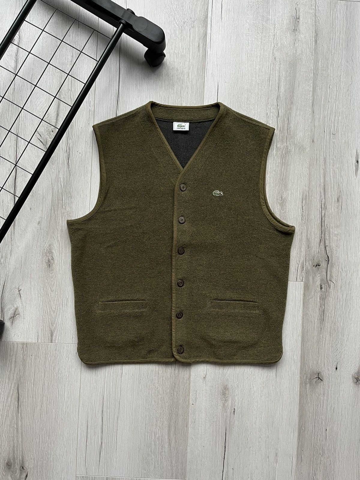 Lacoste × Vintage Vintage 00s Dark Green Lacoste Wool Sweater Button Up Vest Size US L / EU 52-54 / 3 - 1 Thumbnail