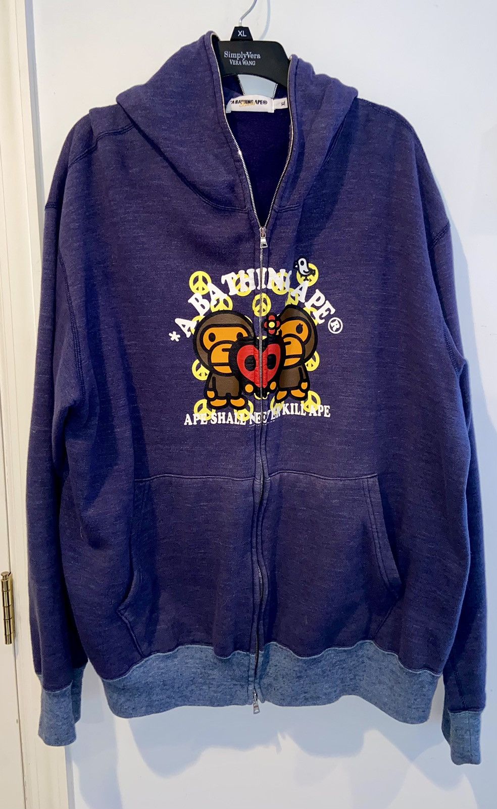image of Bape x Nigo Baby Milo Peace & Love Full Zip Hoodie (2008) in Blue, Men's (Size XL)