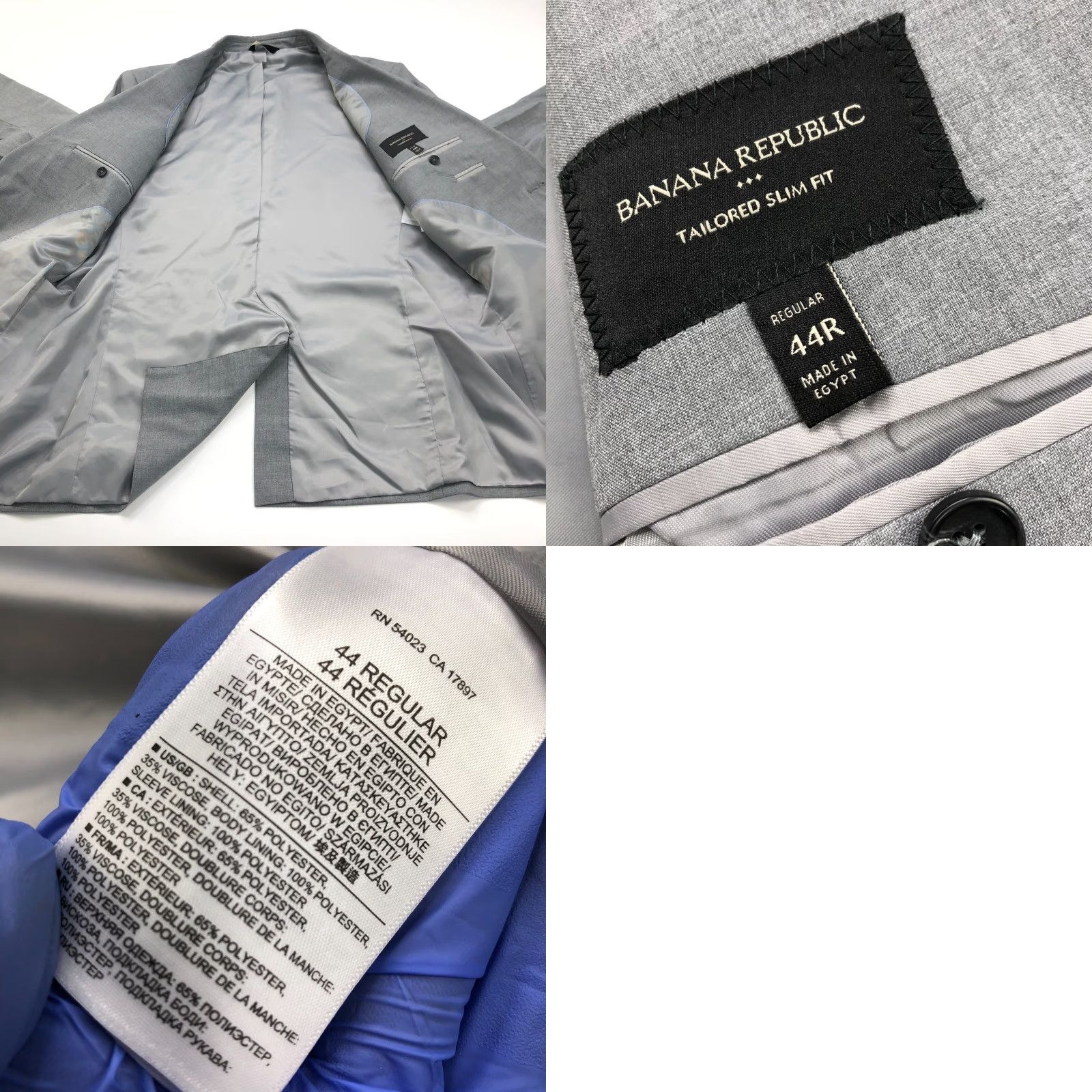 Banana Republic Banana Republic Slim Fit Blazer Jacket Men 44 Gray Polyester Notch Lapel Single-Breasted Four-Button Button Front Dress Sports Coat Size 44R - 9 Thumbnail