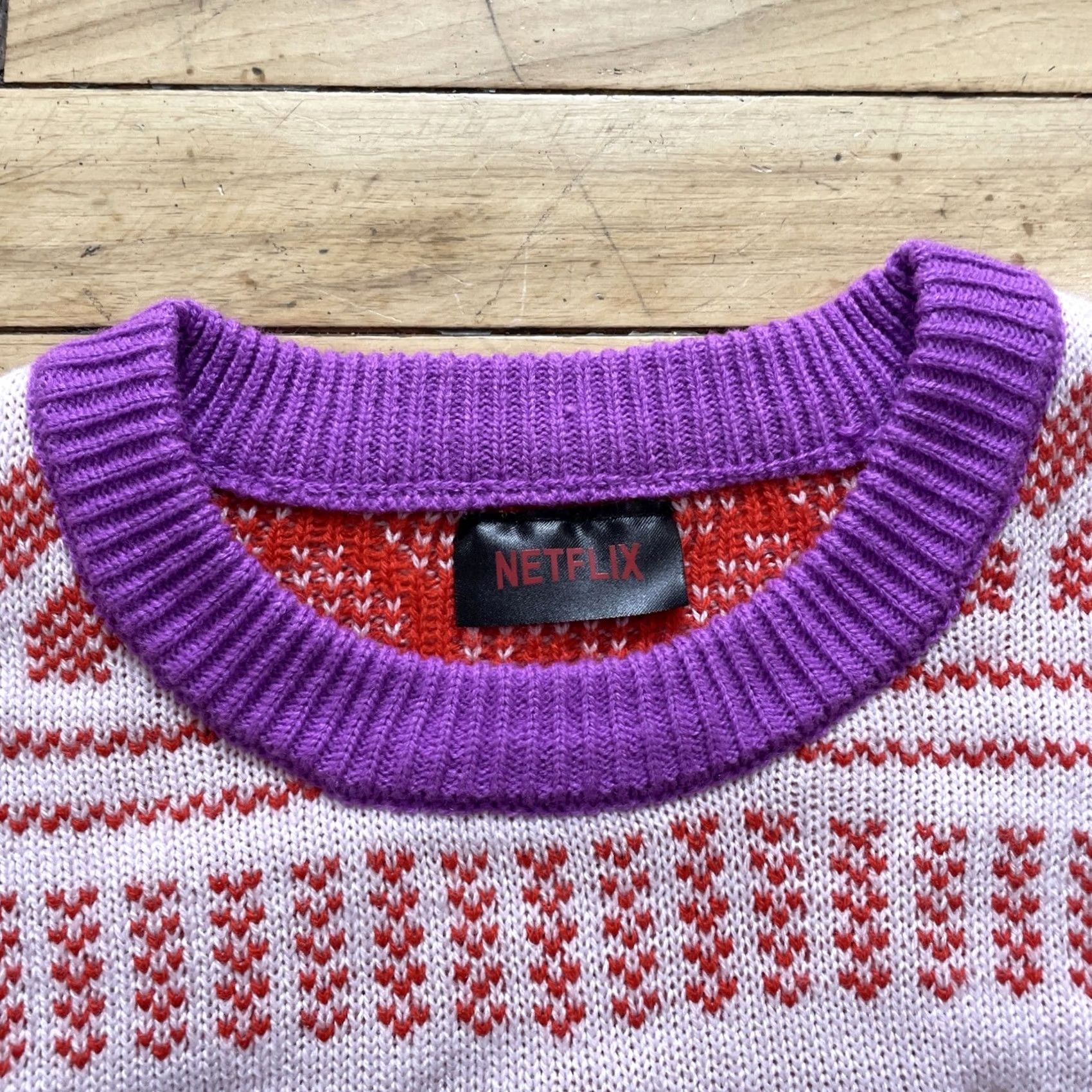 Pinko NETFLIX Sweater XL Pink Peach Knit Crew Neck Unisex Adults Long Sleeve Geometric FairIsle Casual Party/Cocktail Size XL / US 12-14 / IT 48-50 - 3 Thumbnail