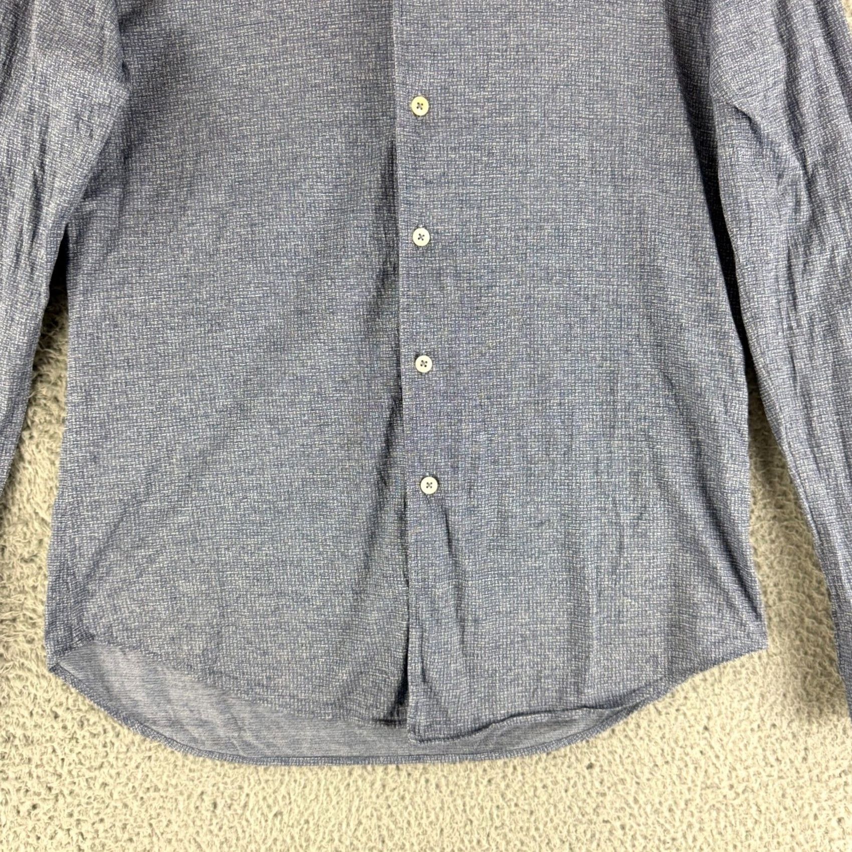 Canali Canali Button-Up Shirt Mens M Blue Geometric Pattern Long Sleeve Made in Italy Size US M / EU 48-50 / 2 - 4 Thumbnail