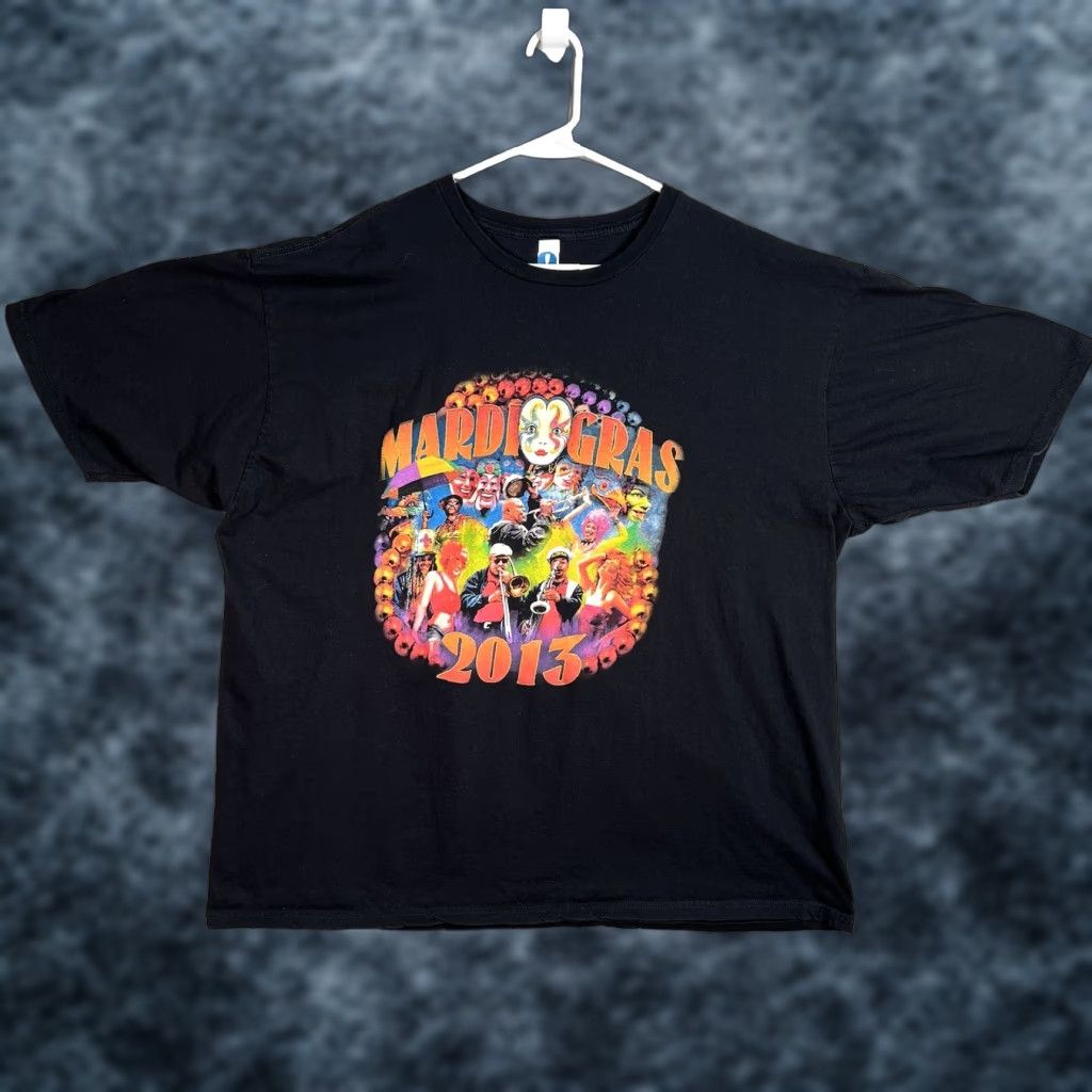 Vintage Mardi Gras 2013 Bottoms Up Throw Dem Hands Up T Shirt Adult 3XL Black Cotton Men Short Sleeve Crew Neck Vintage: No Size US XXL / EU 58 / 5 - 1 Thumbnail