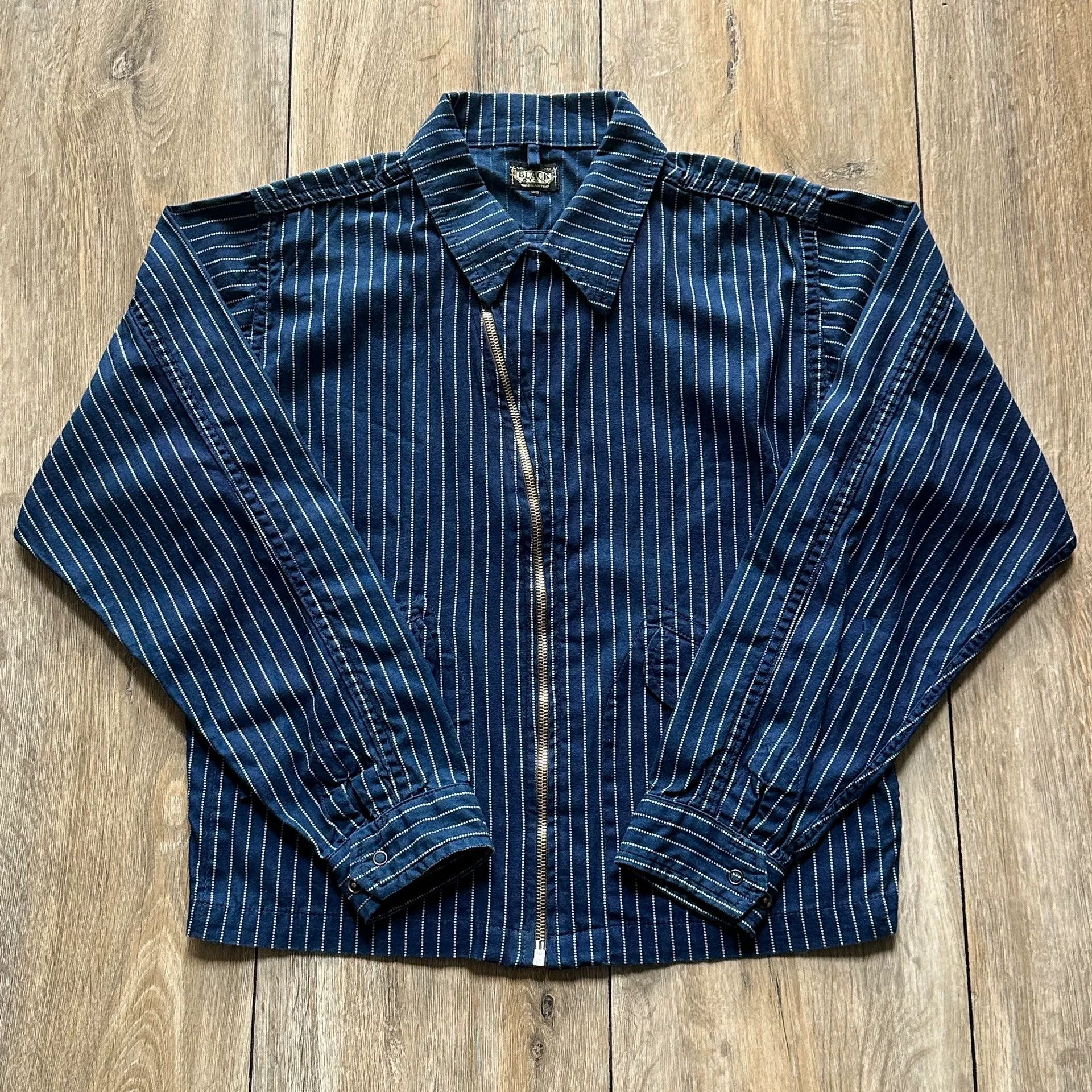 Black Sign Discharge Print Slant Zip Jacket