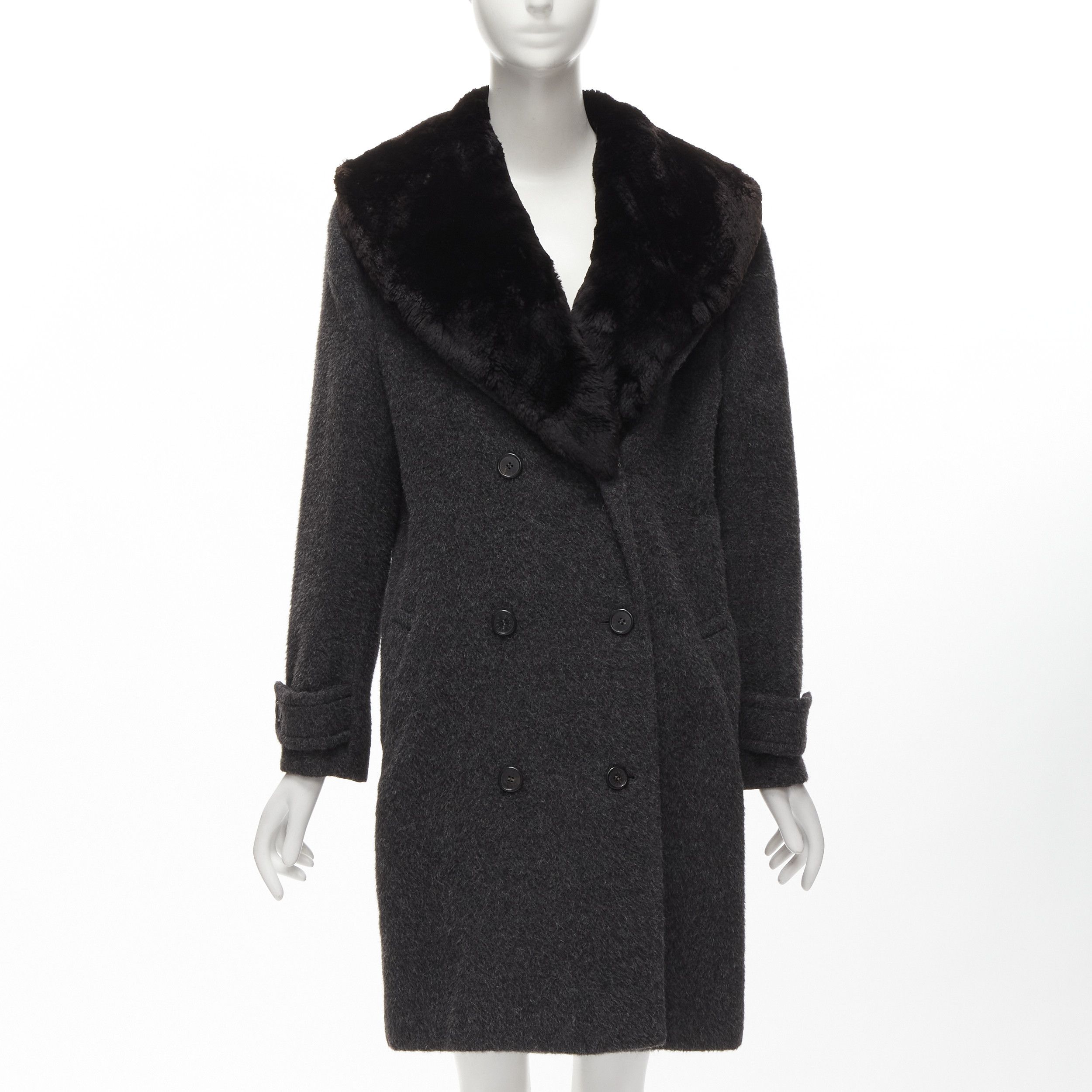Gucci GUCCI Tom Ford Vintage grey alpaca fur collar double brested winter coat IT42 M Size M / US 6-8 / IT 42-44 - 1 Thumbnail
